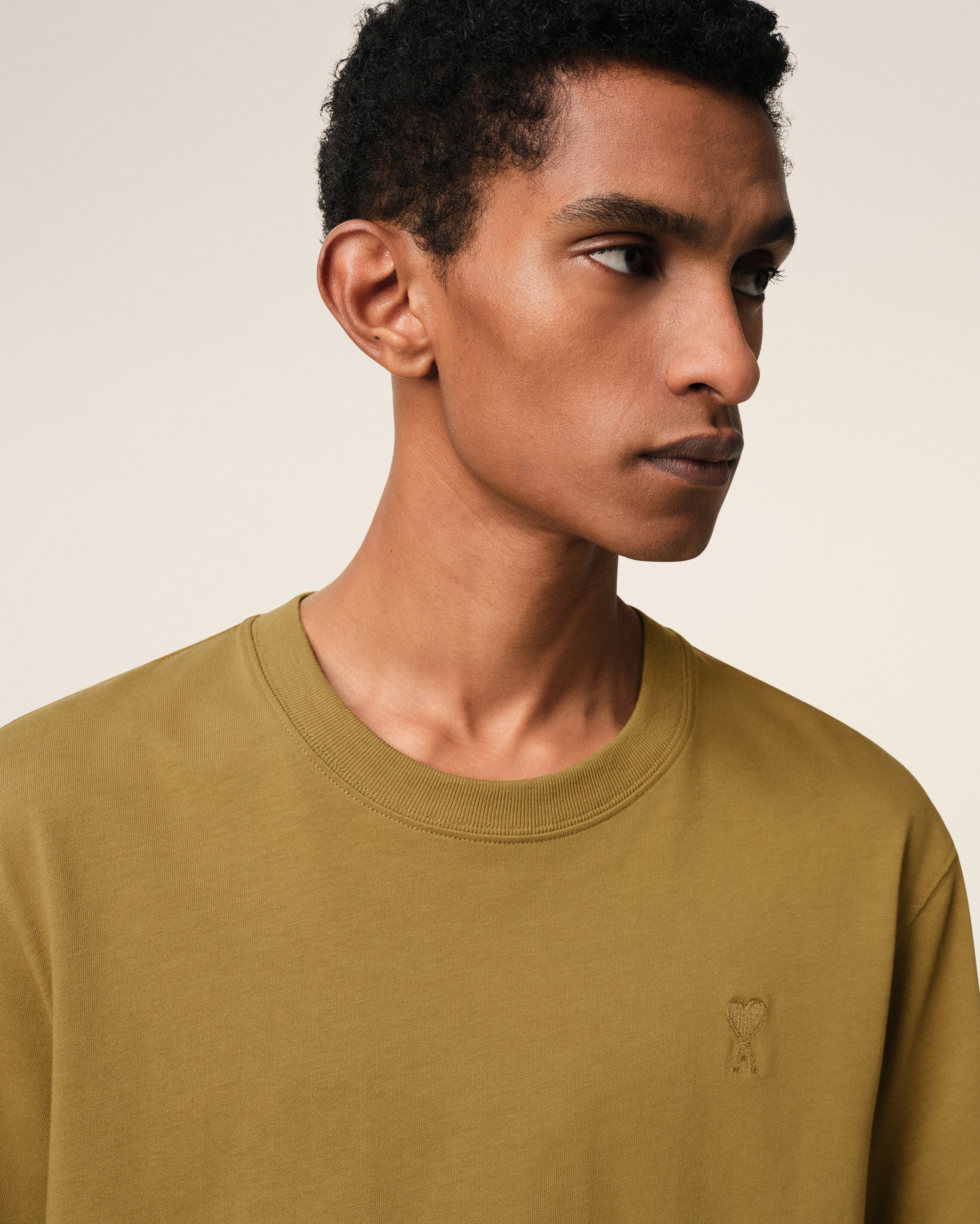 Mustard Cotton Tonal Ami de Coeur T-Shirt