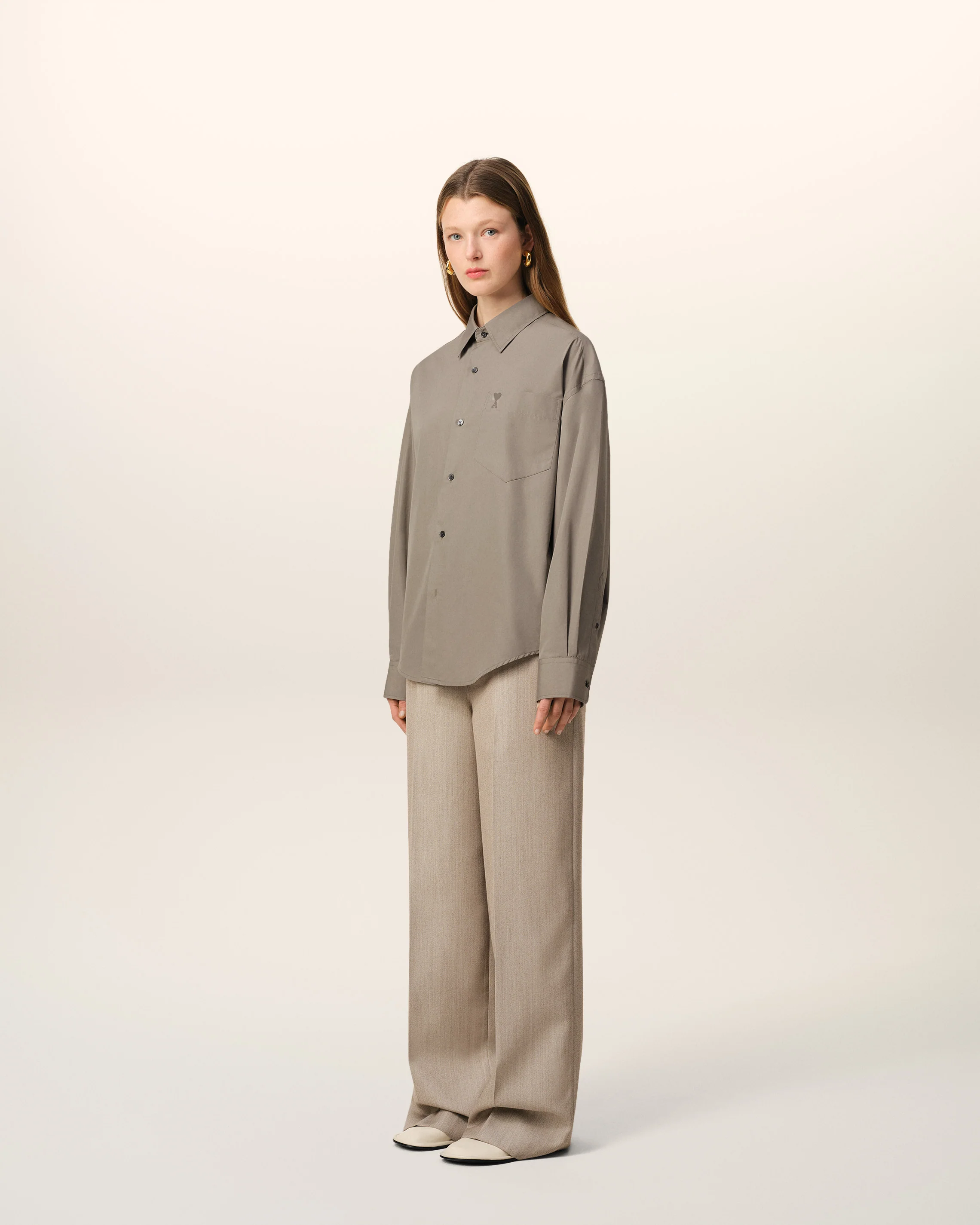 Beige Cotton Ami de Coeur Boxy Shirt