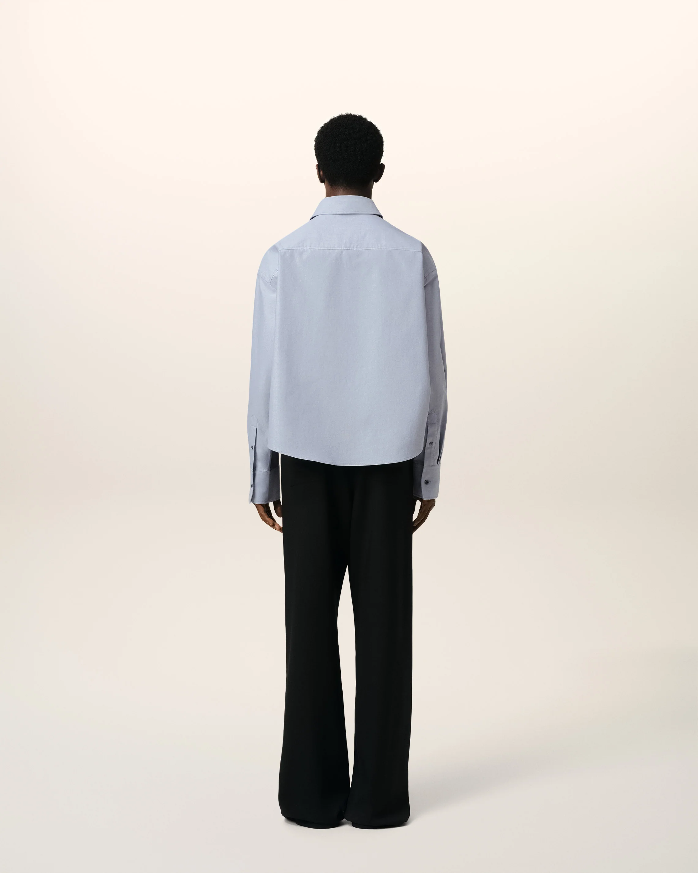 Blue Cotton Button-Down Cropped Oversized Shirt