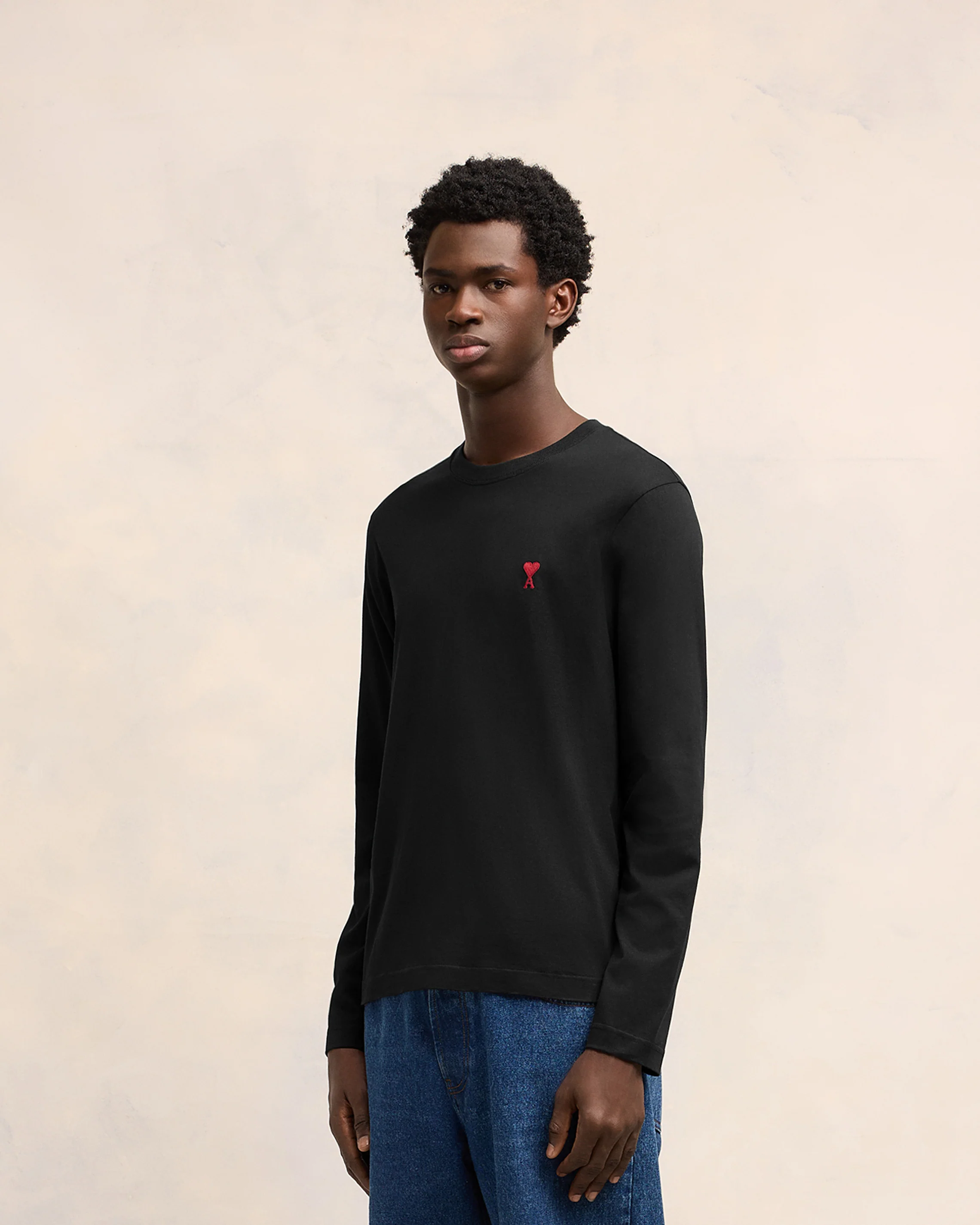 Black Cotton Ami de Coeur Long Sleeves T-Shirt