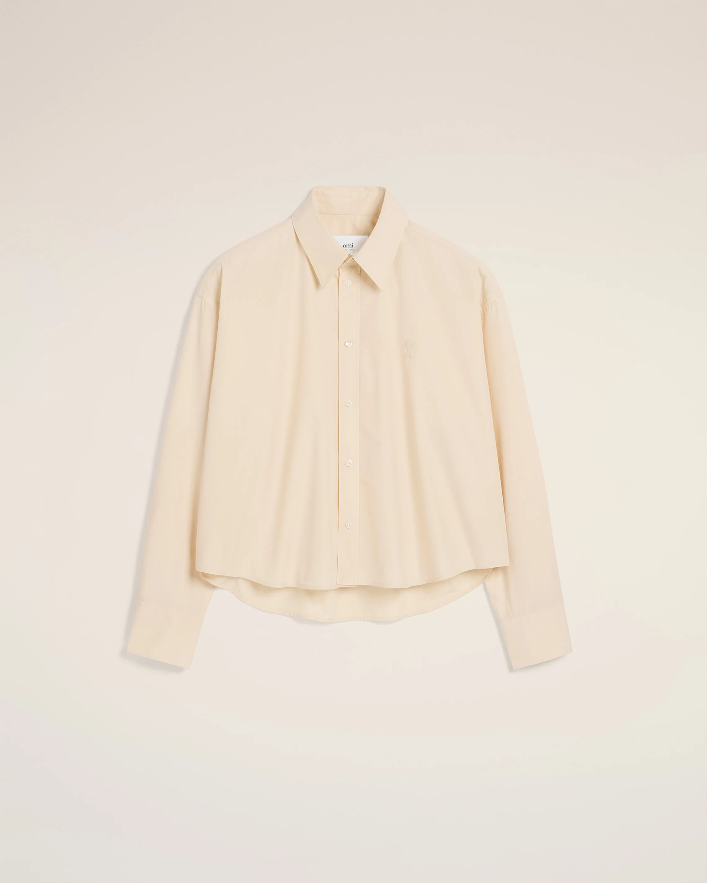 Beige Cotton Cropped Oversized Shirt