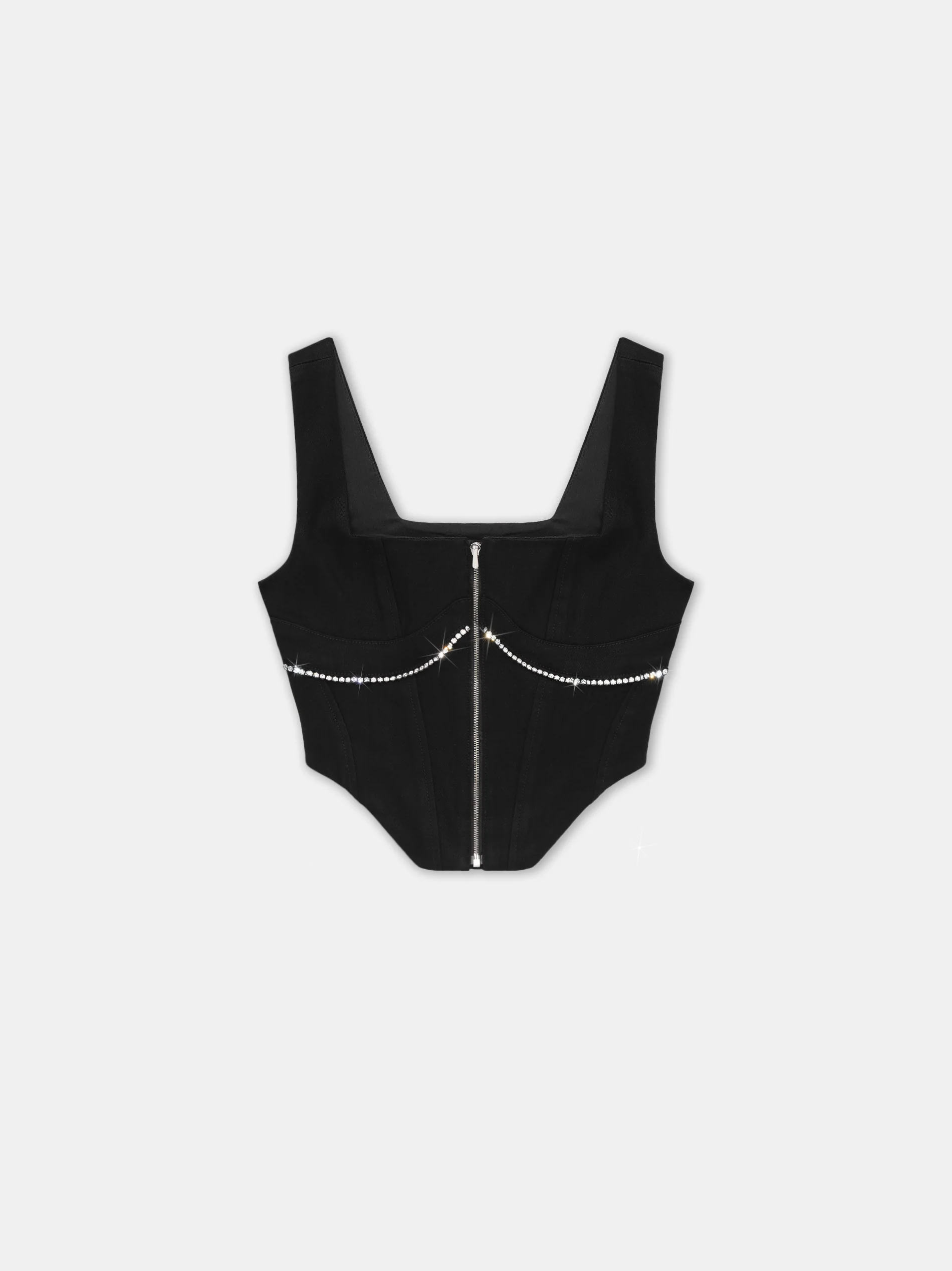 WOMEN - WOMEN'S CRYSTAL TRIMMED CORSET TOP - Black