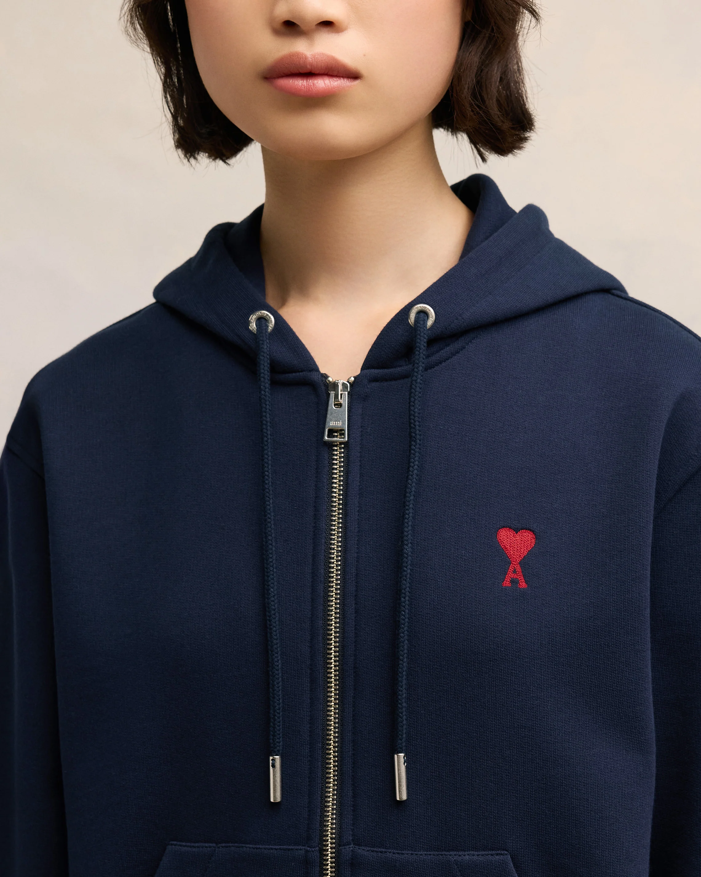 Navy Cotton Ami de Coeur Zipped Hoodie