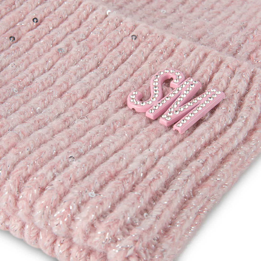 METALLIC THREAD  RIB BEANIE PINK