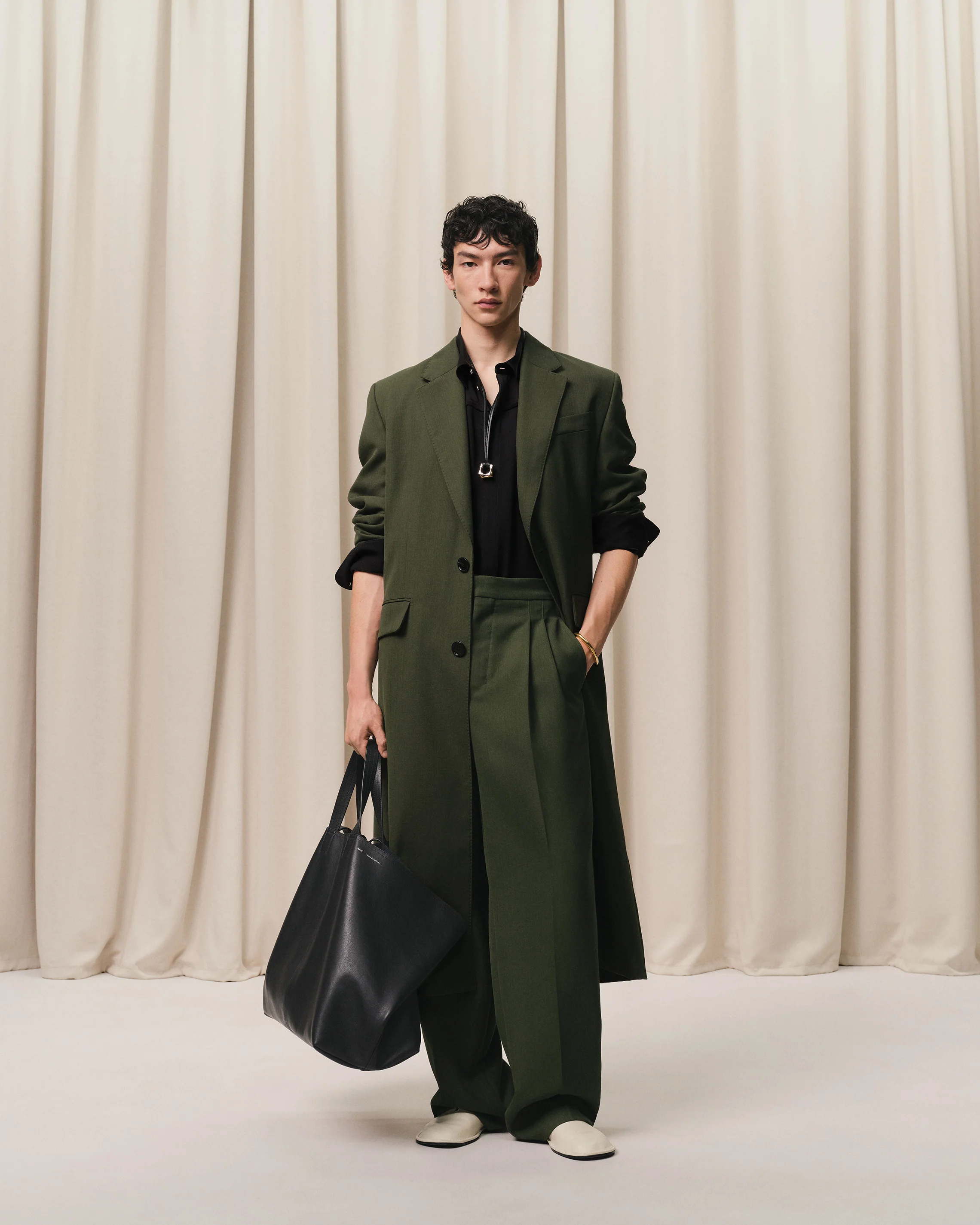 Black Leather Midi Tote Bag