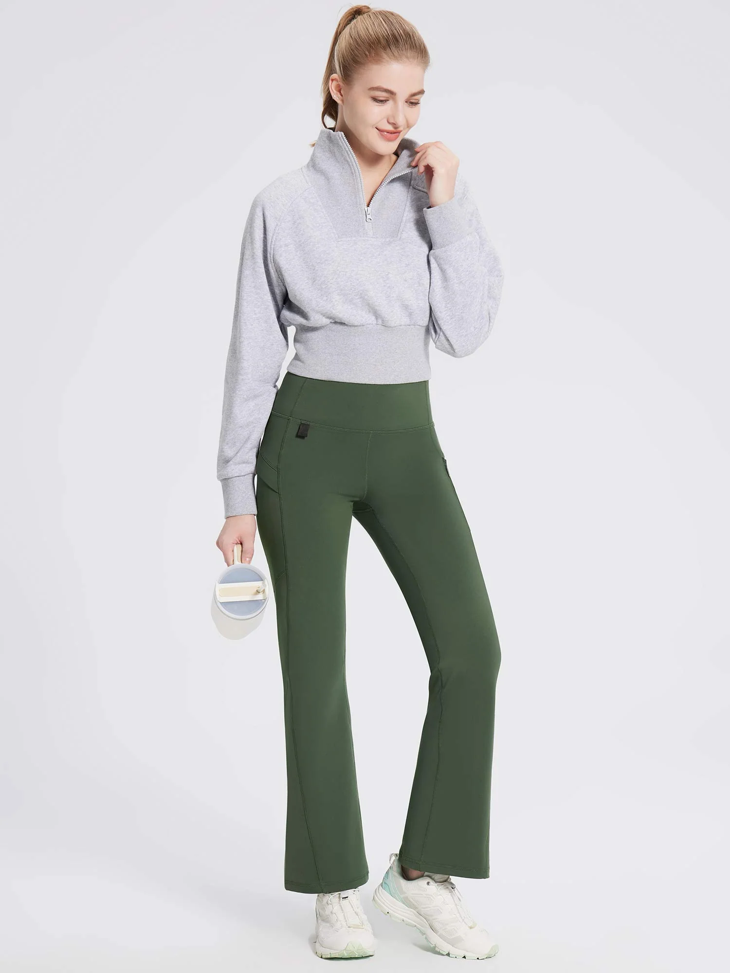 Laureate Fleece-Lined Zip Pocket Compression Flare Pants