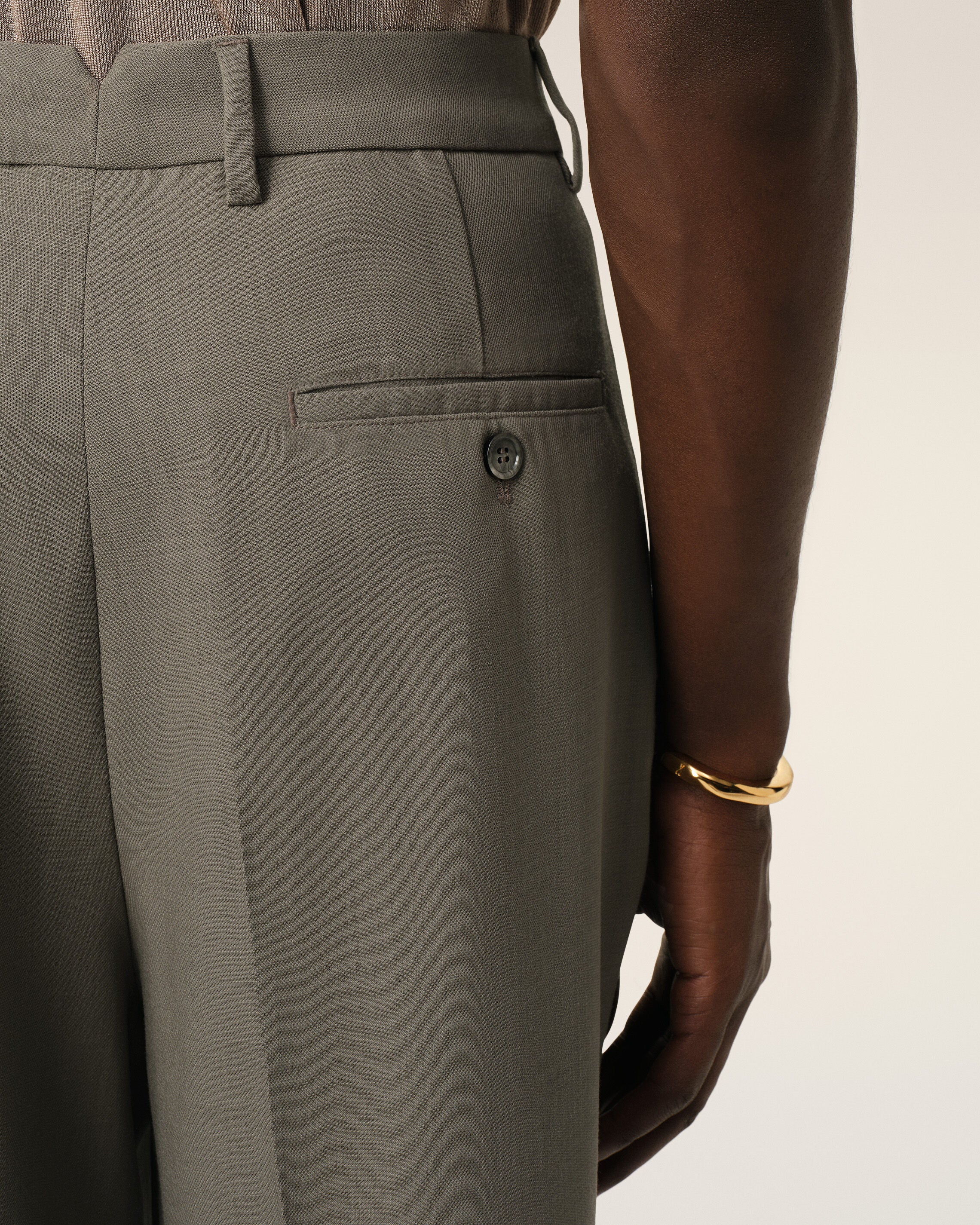 Taupe Wool Carrot Fit Trousers