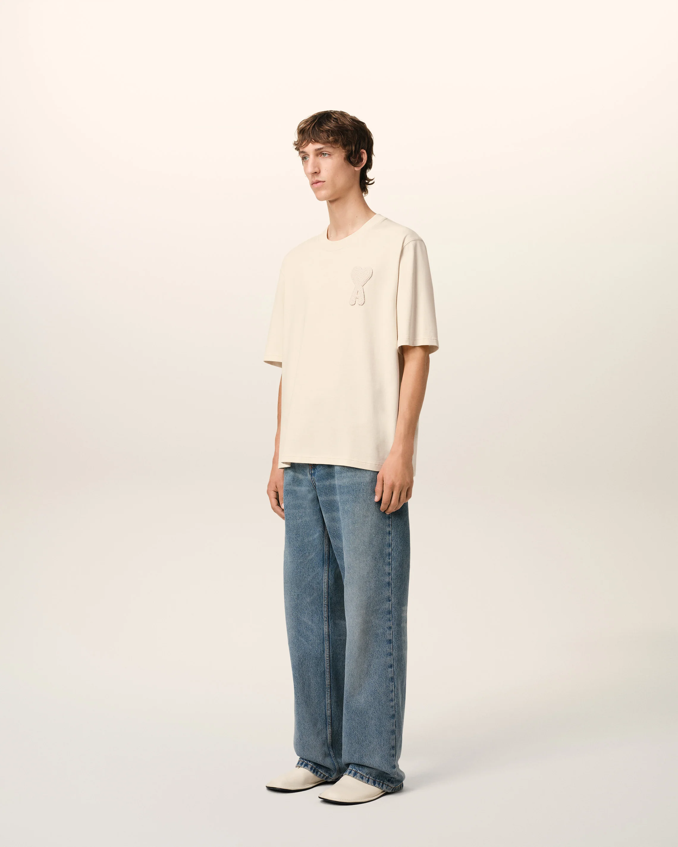 Beige Cotton Ami de Coeur Patch T-Shirt