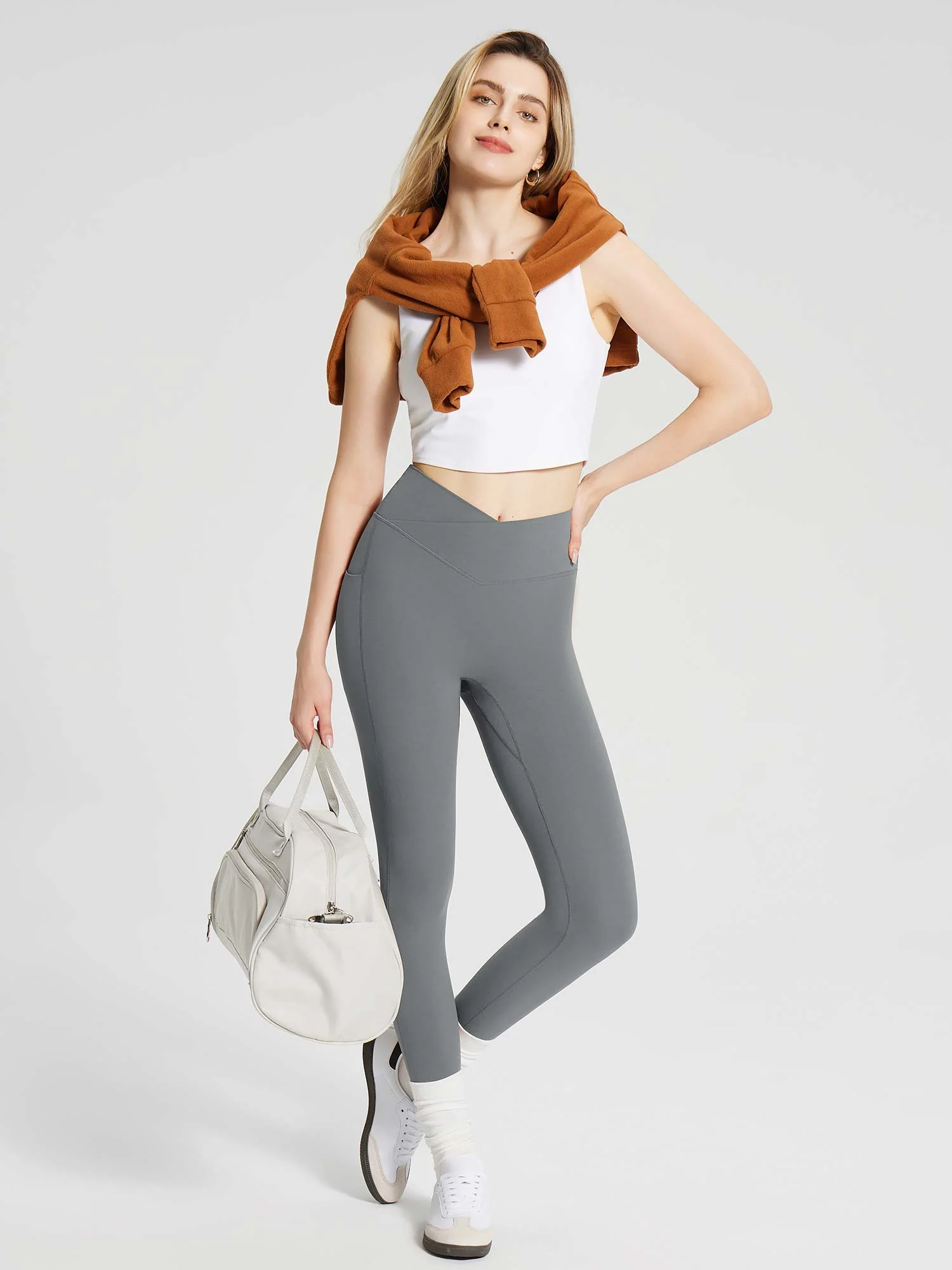 Lycra Cross-Waist High-Rise Leggings