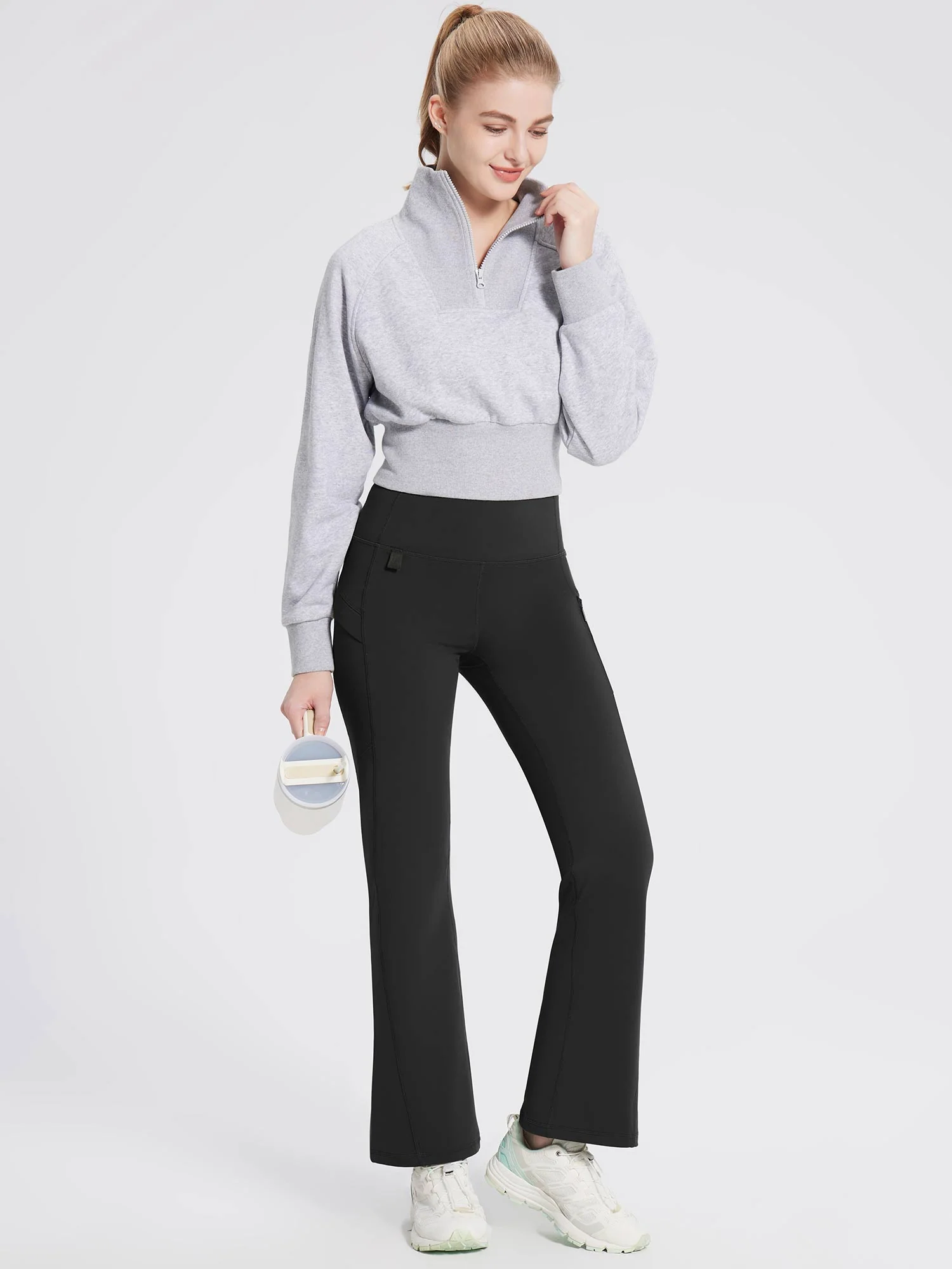 Laureate Fleece-Lined Zip Pocket Compression Flare Pants
