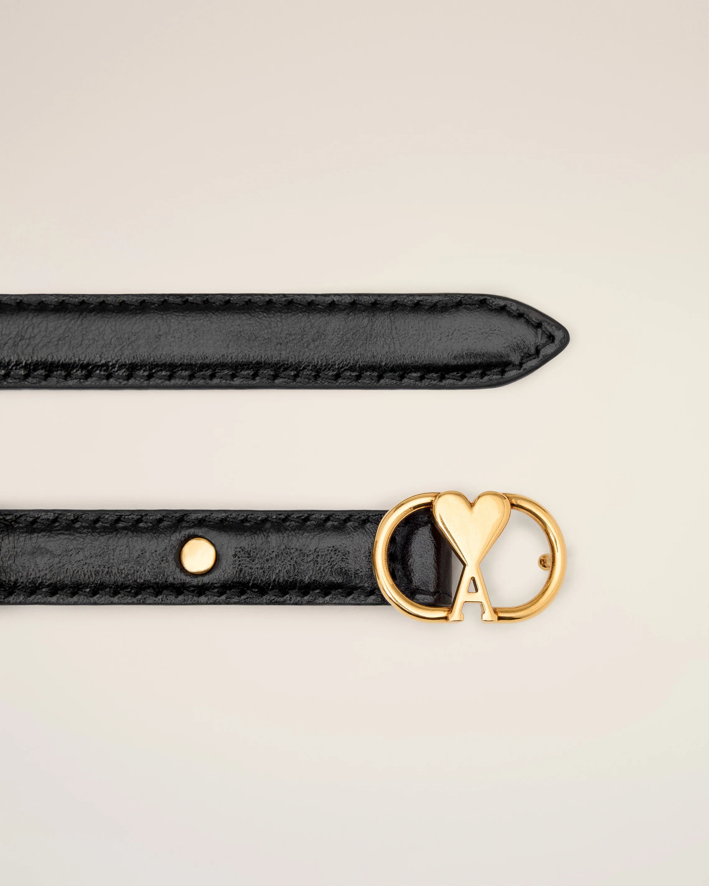 Black Leather Ami de Coeur Thin Belt