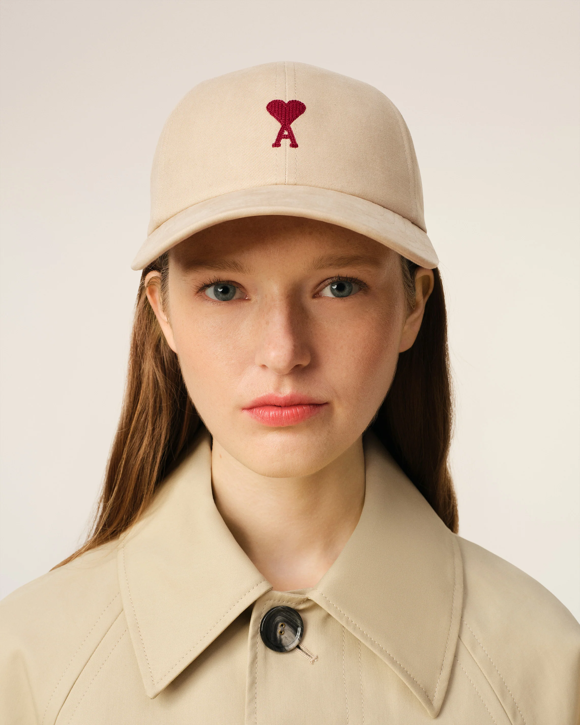 Beige Cotton Ami de Coeur Embroidery Cap