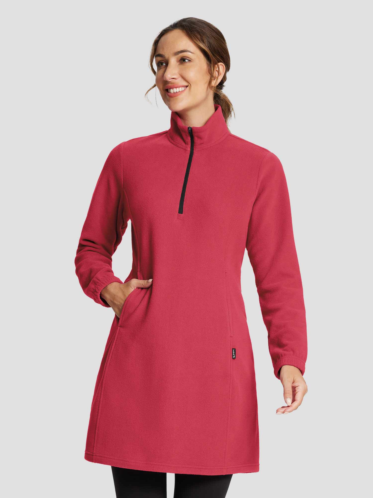 Long-Sleeve Quarter Zip Thermal Tunic Dress