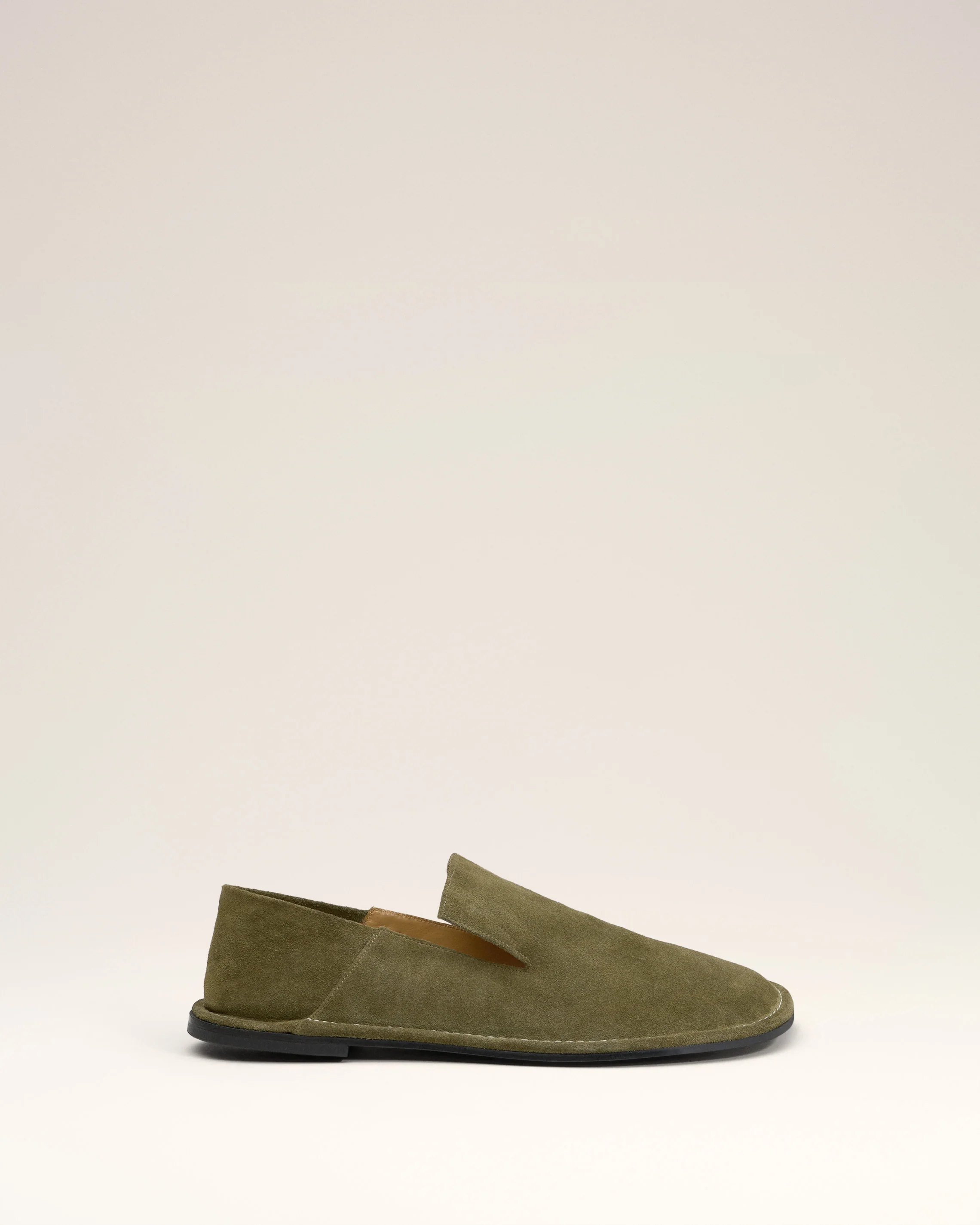 Khaki Leather Midi Slippers