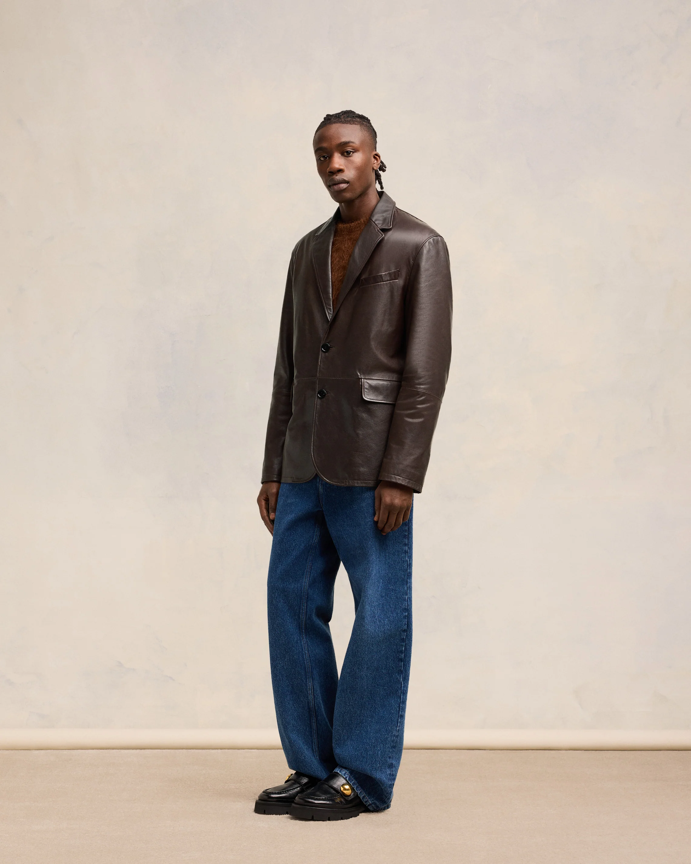 Leather Two Buttons Jacket