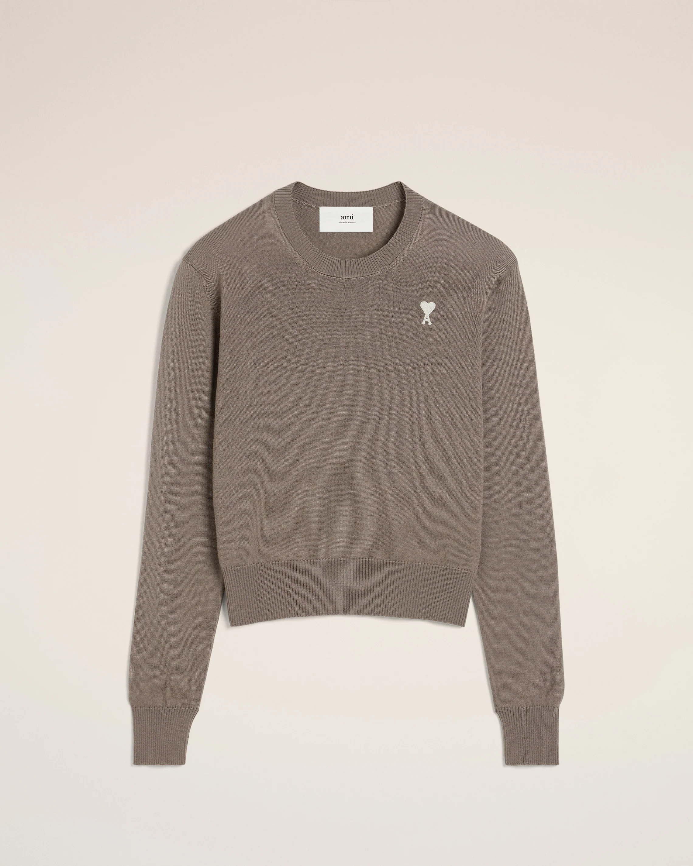 Beige Wool Ami de Coeur Crew Neck Sweater