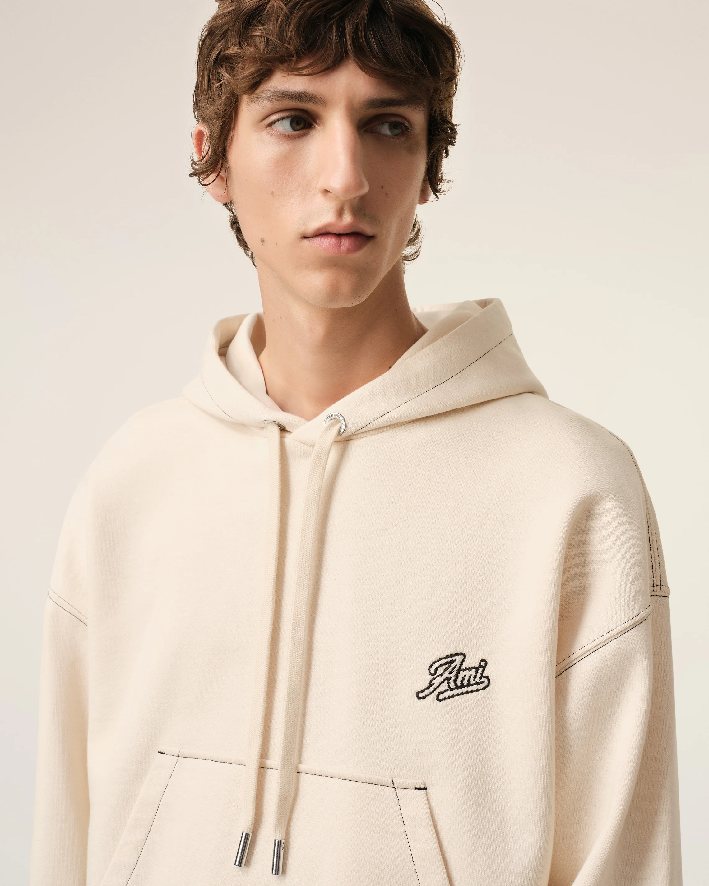 Beige Cotton Hoodie Ami Signature