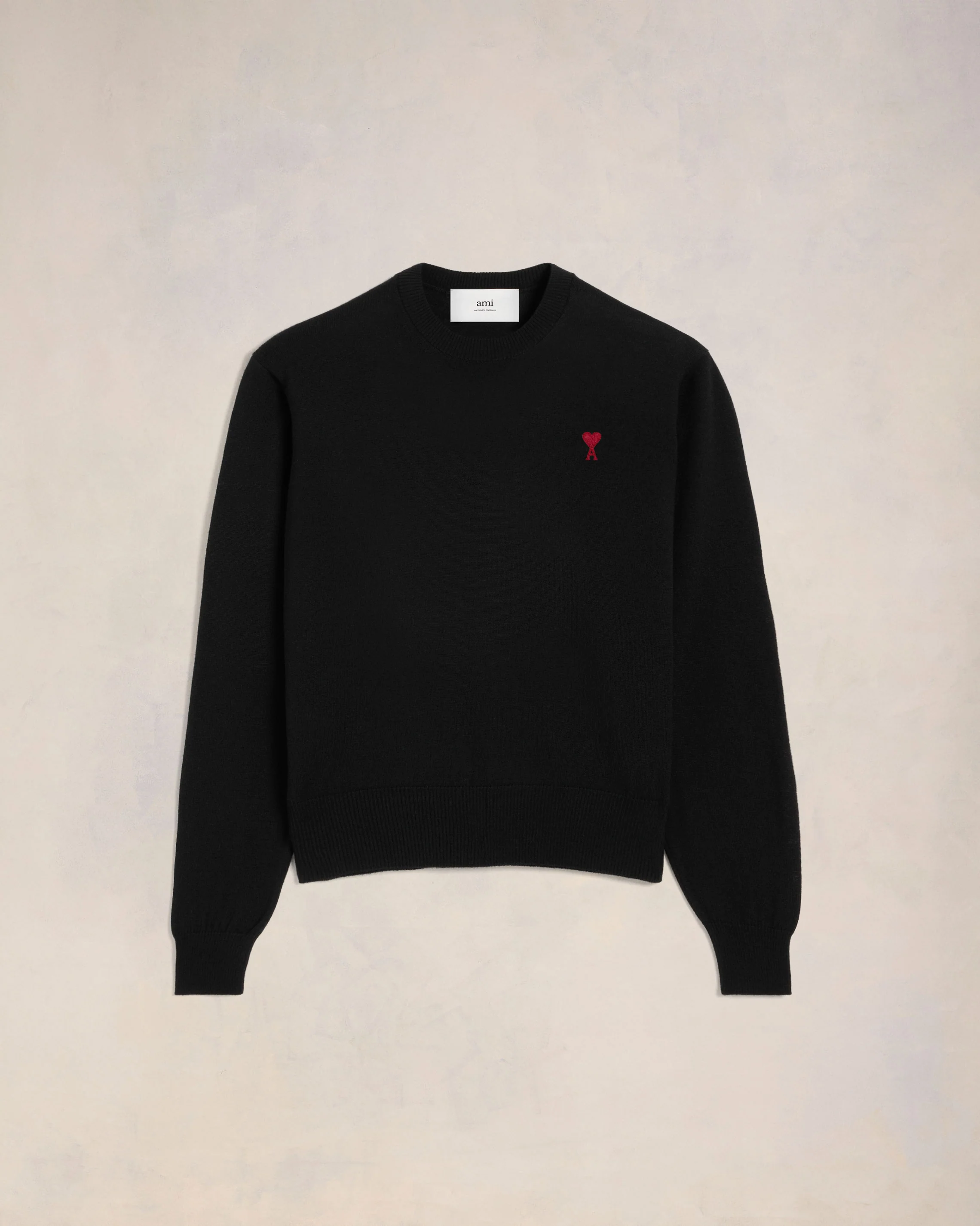 Black Wool Ami de Coeur Crew Neck Sweater