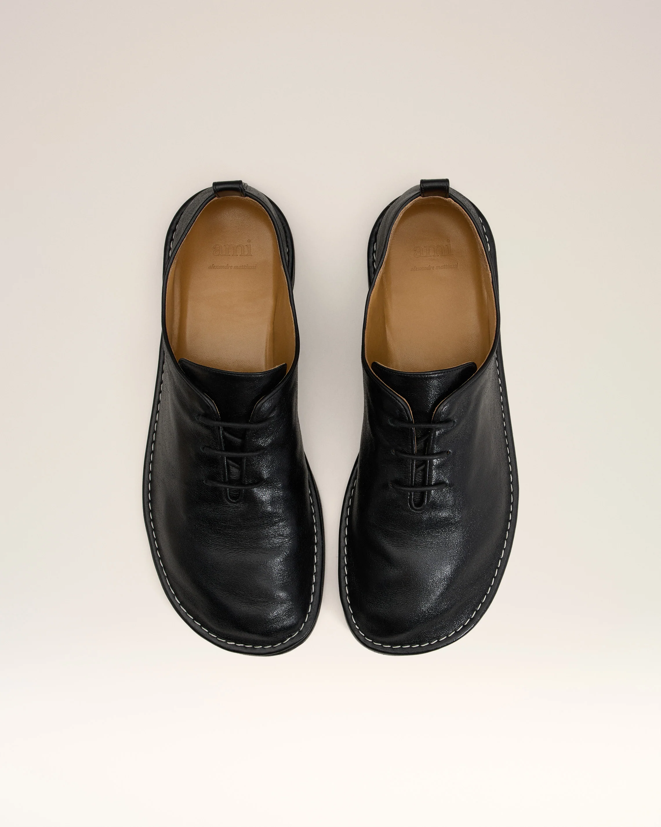 Black Leather One Cut Shoes