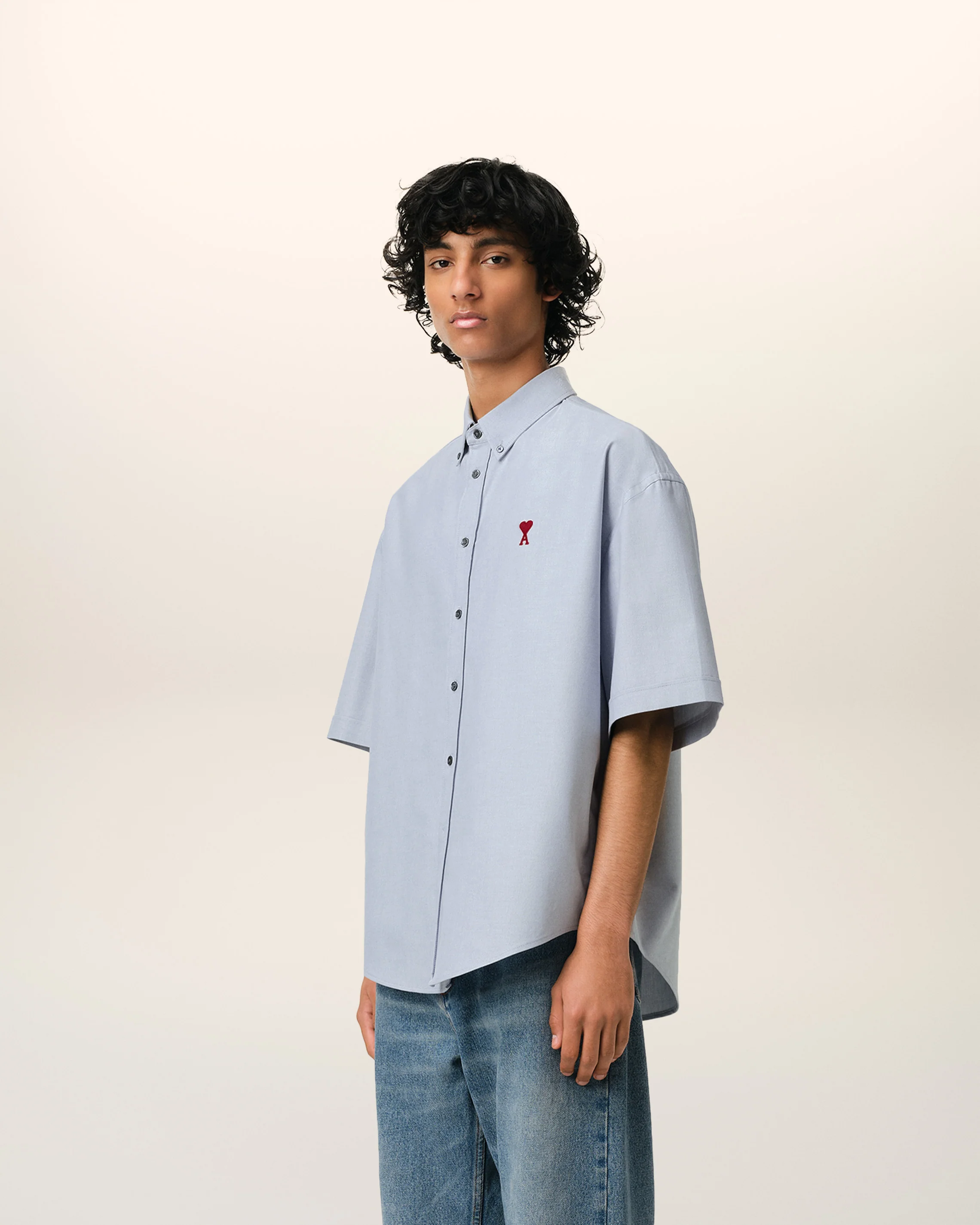Blue Cotton Boxy Fit Short Sleeves Shirt