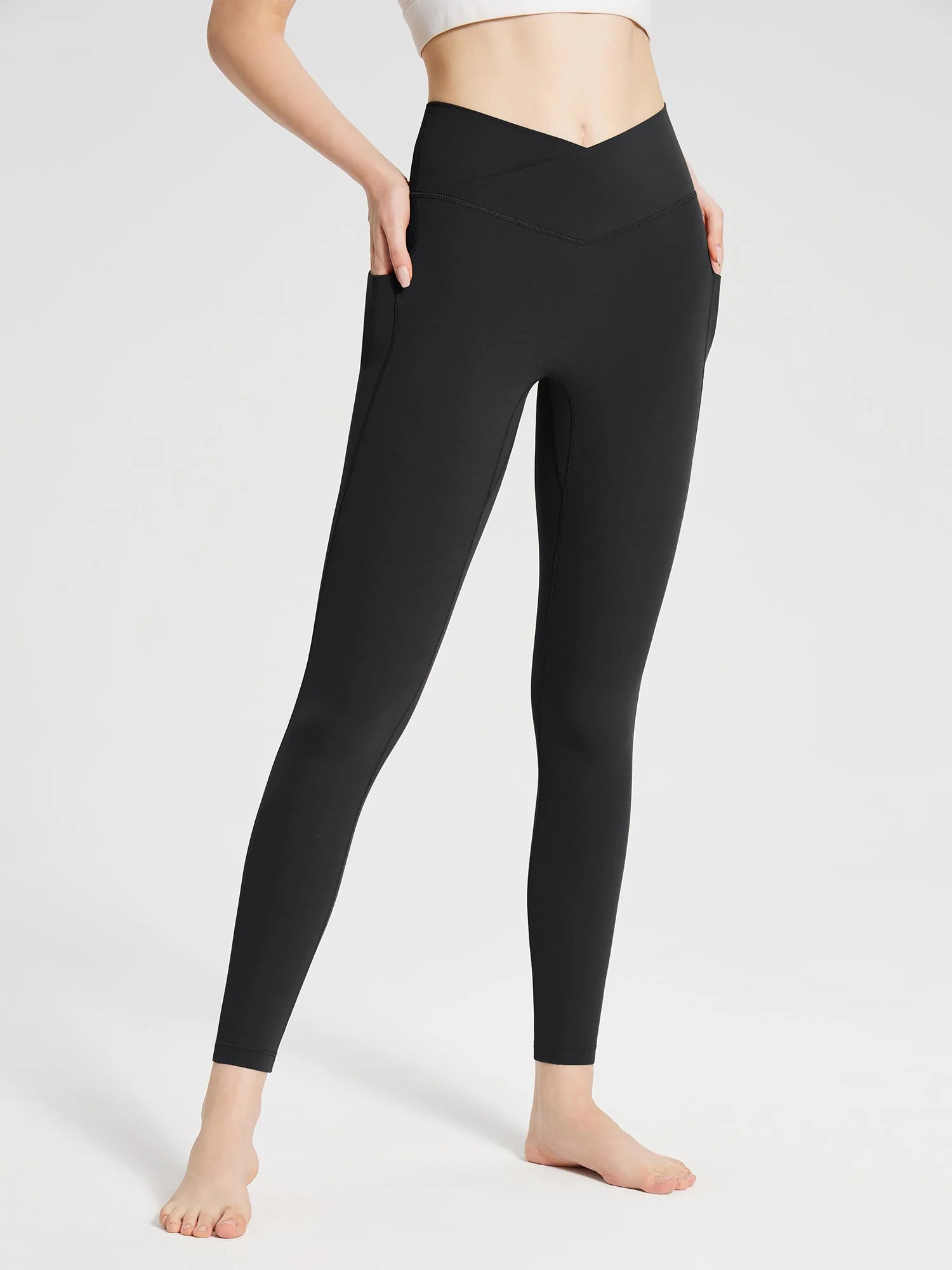 Lycra Cross-Waist High-Rise Leggings