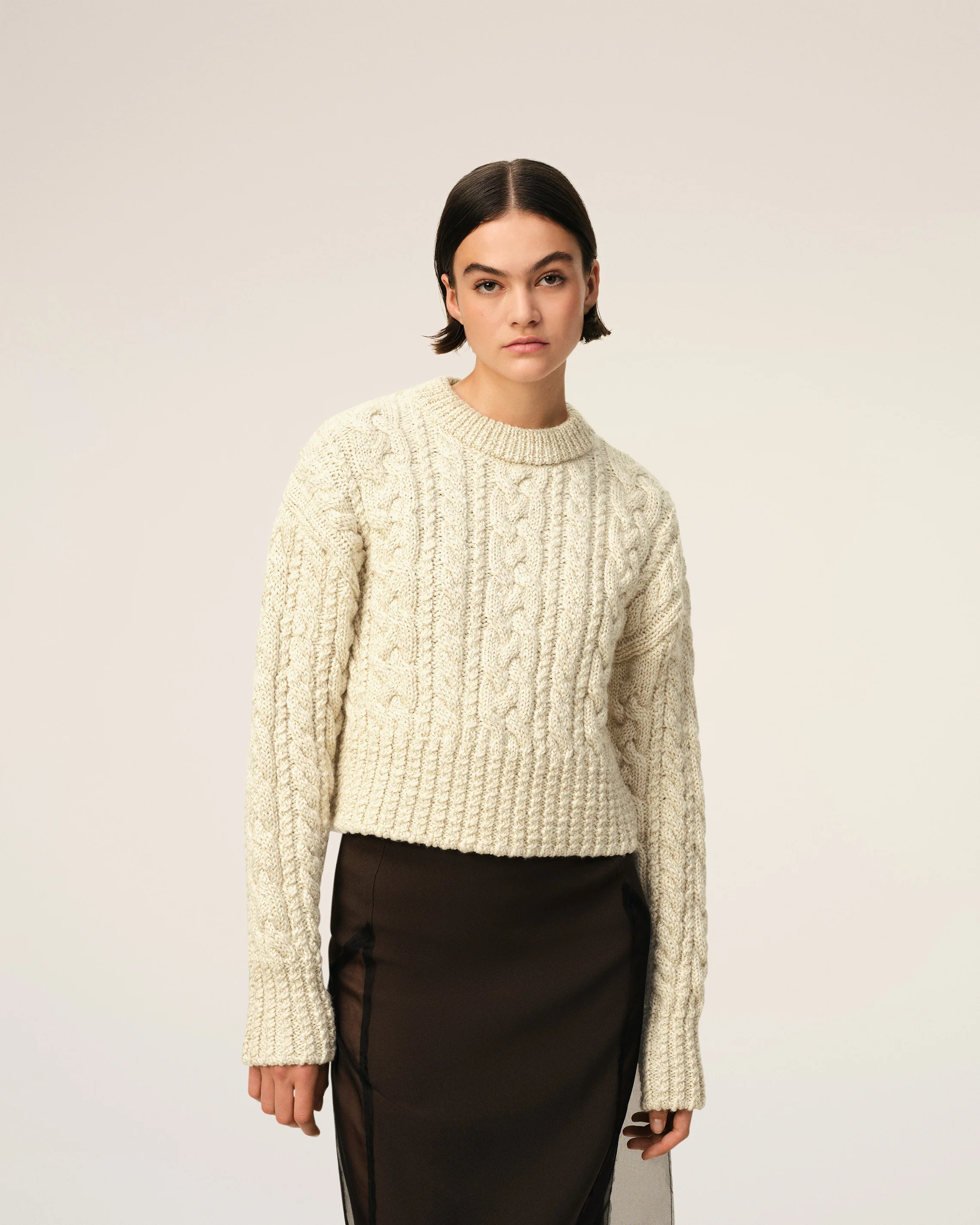 Cable Lurex Knit Short Sweater