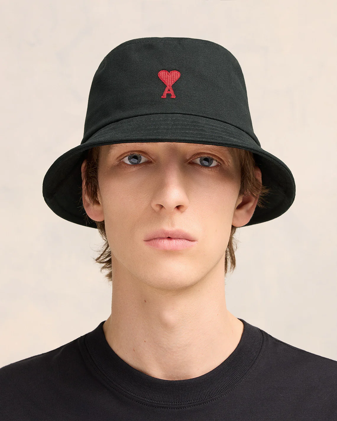 Black Cotton Ami de Coeur Embroidery Bucket Hat