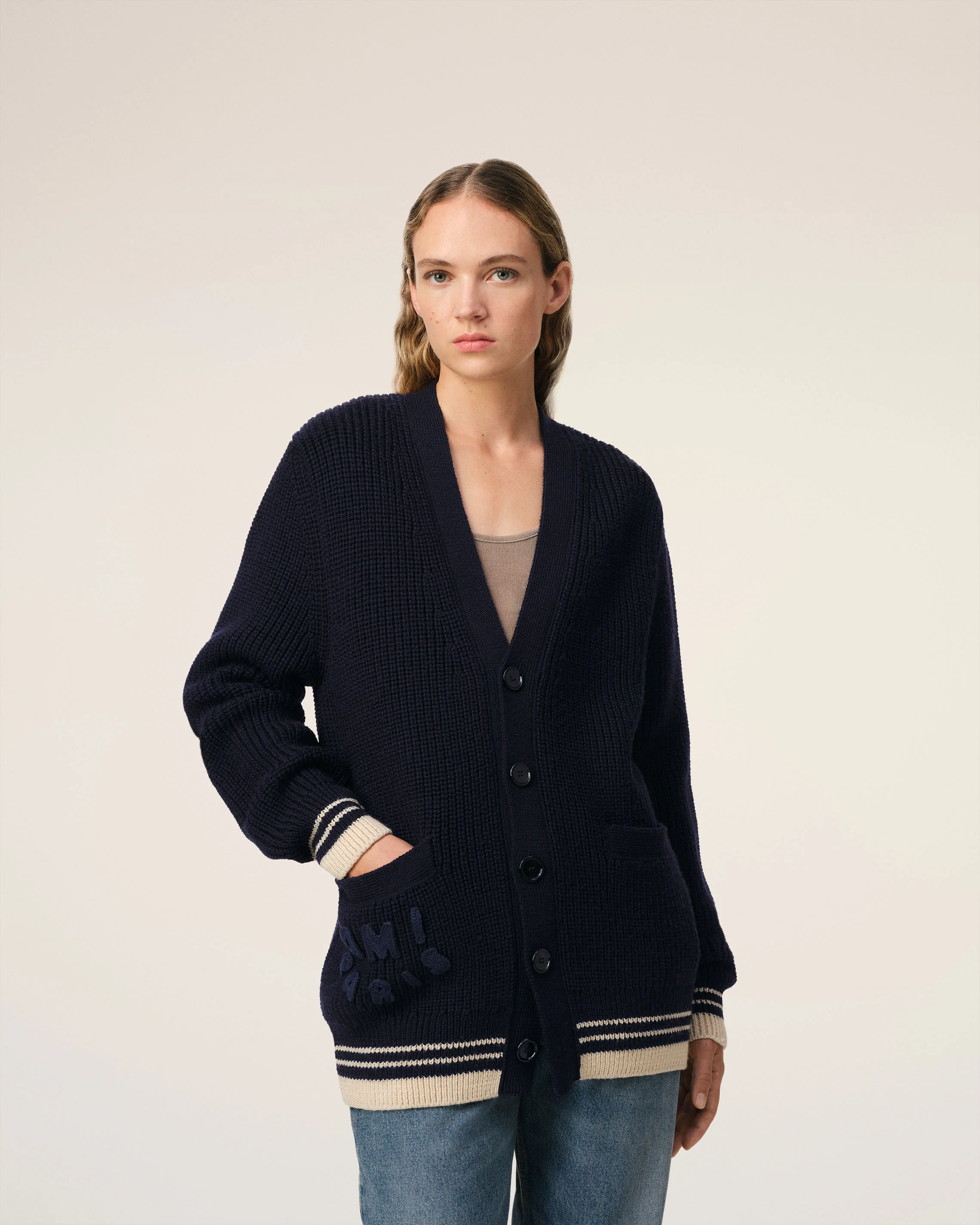 Navy Wool Ribbed Sweater