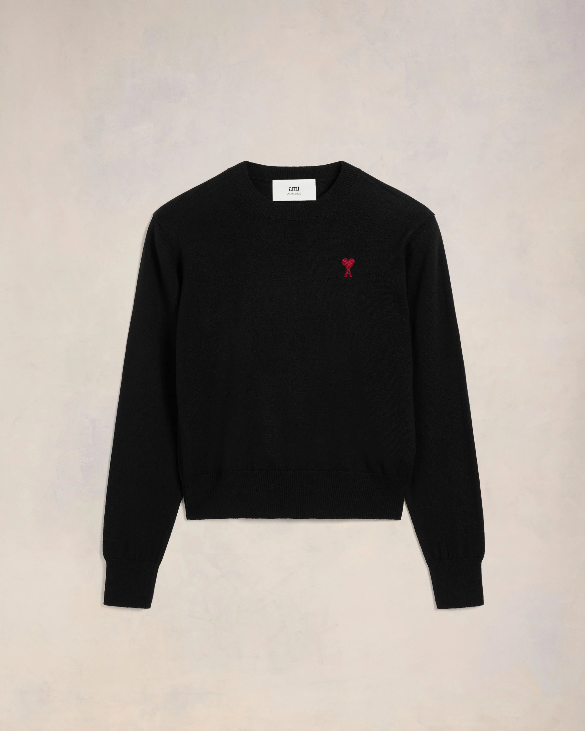 Black Wool Ami de Coeur Crew Neck Sweater