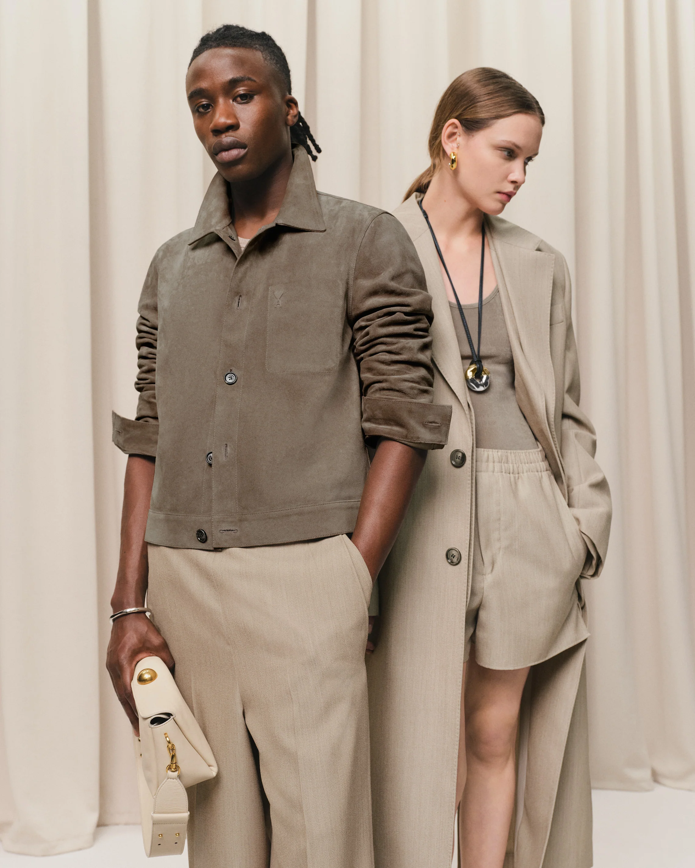 Beige Wool Back Slit Long Coat