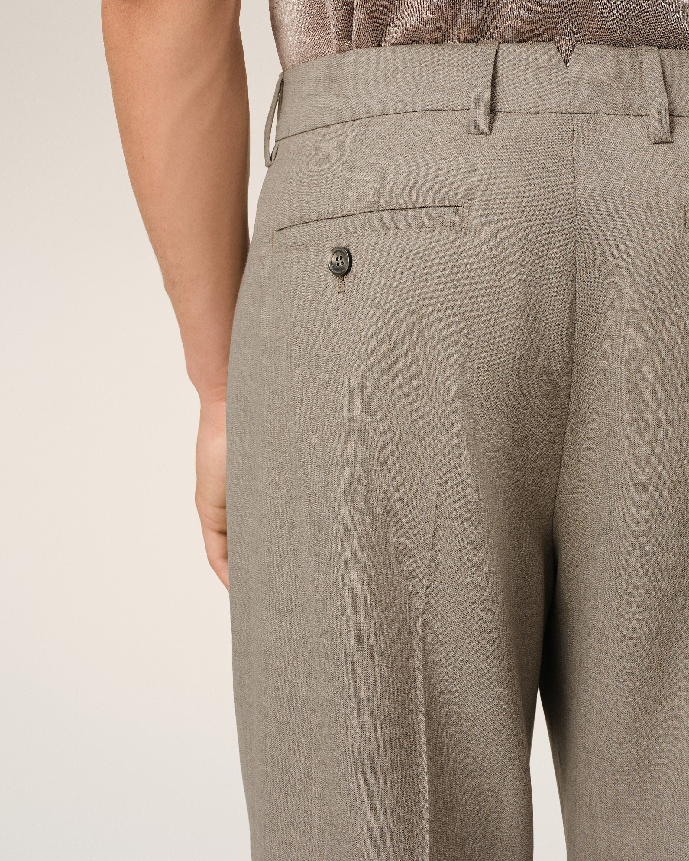 Beige Wool Straight Fit Trousers