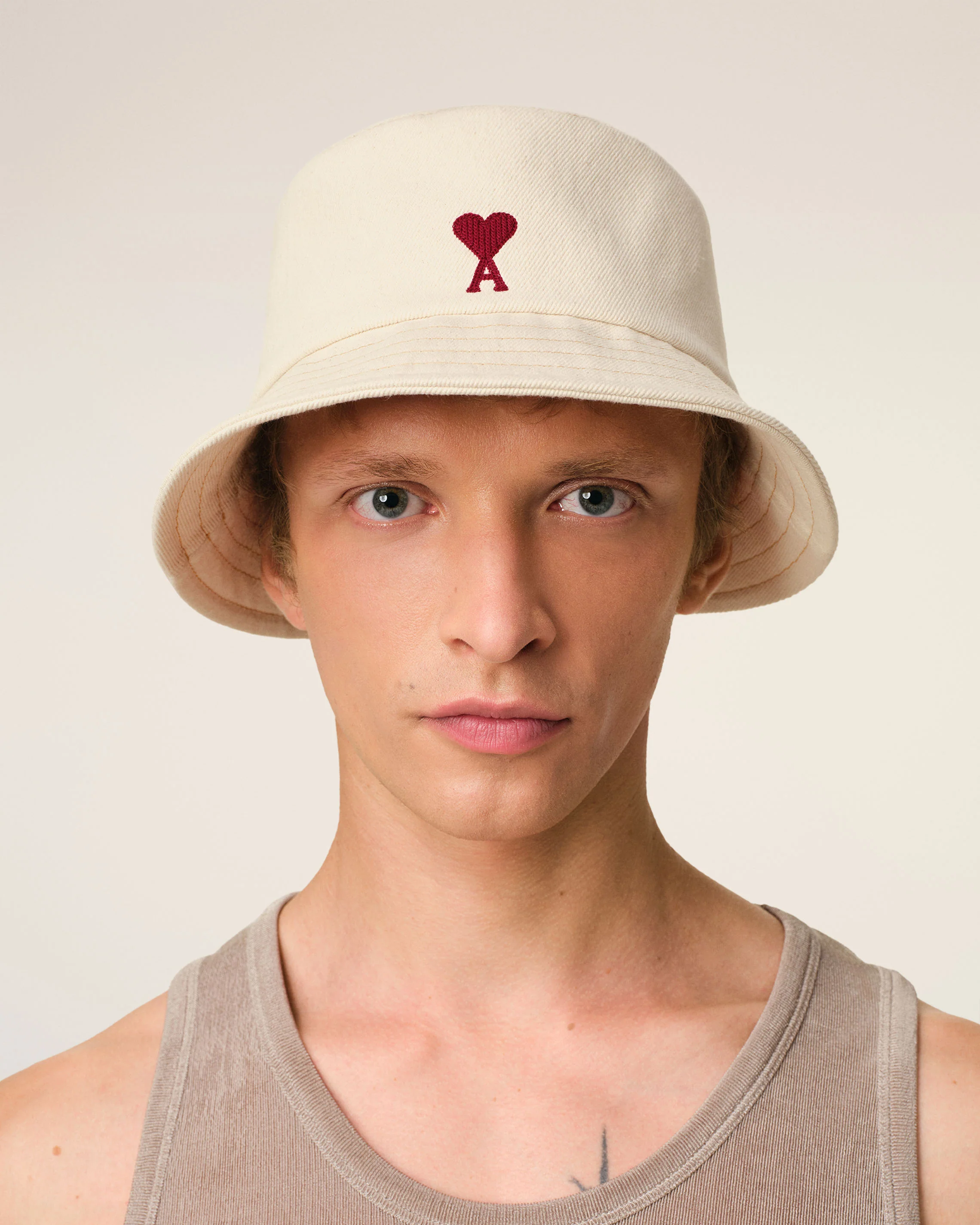 Beige Cotton Ami de Coeur Embroidery Bucket Hat