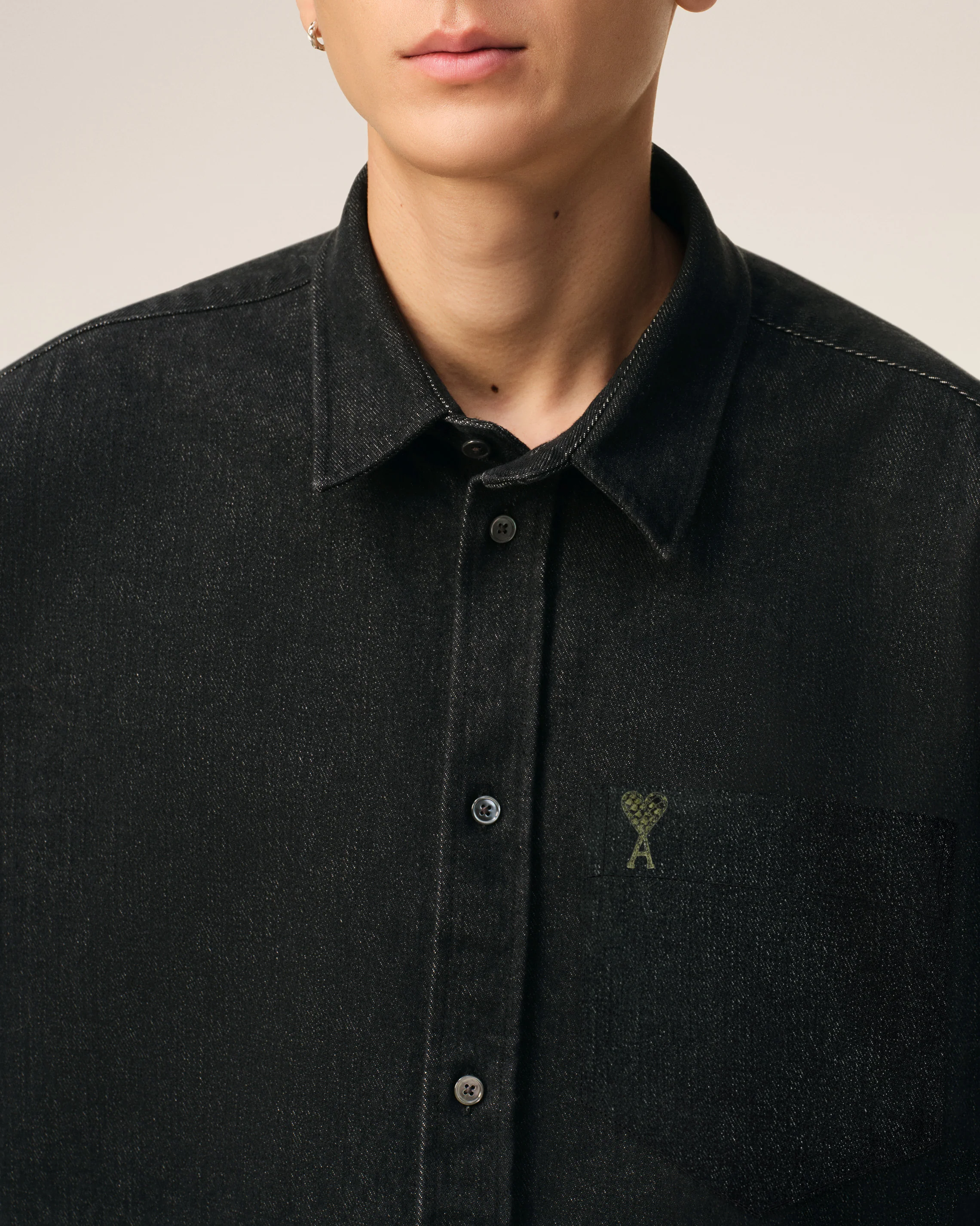 Black Cotton Cropped Ami De Coeur Shirt