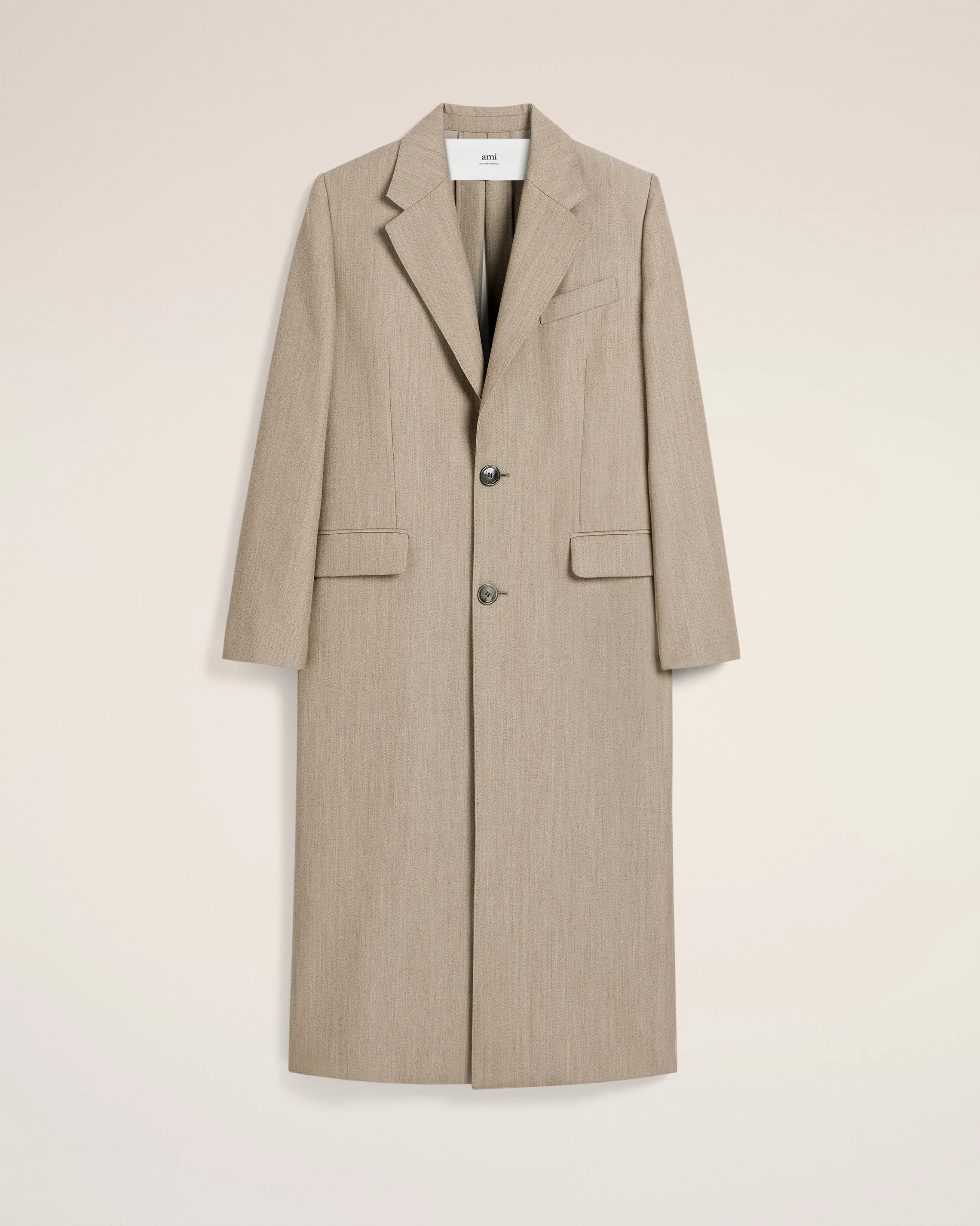 Beige Wool Back Slit Long Coat