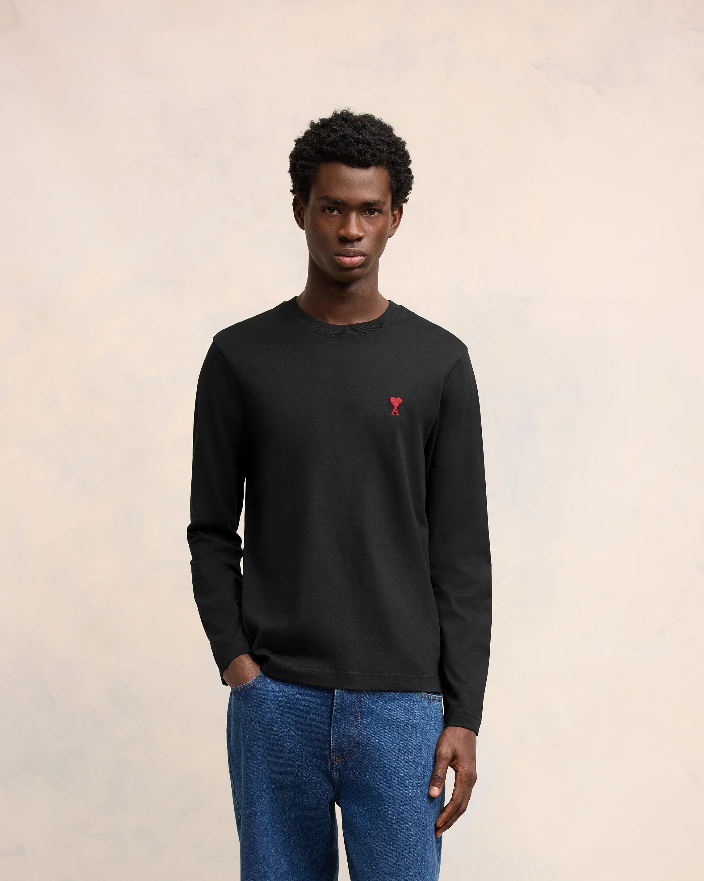 Black Cotton Ami de Coeur Long Sleeves T-Shirt