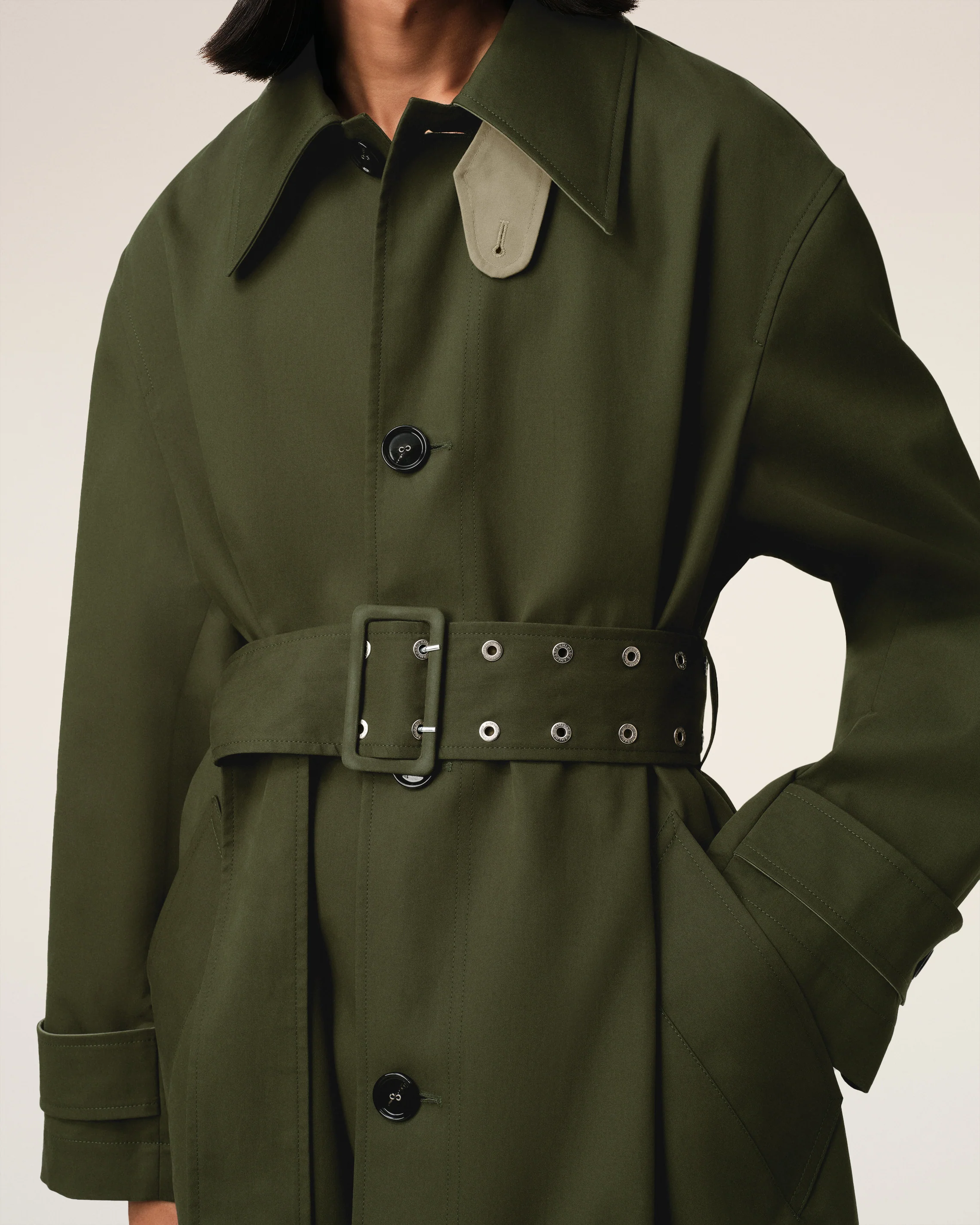 Green Cotton Belted Mac