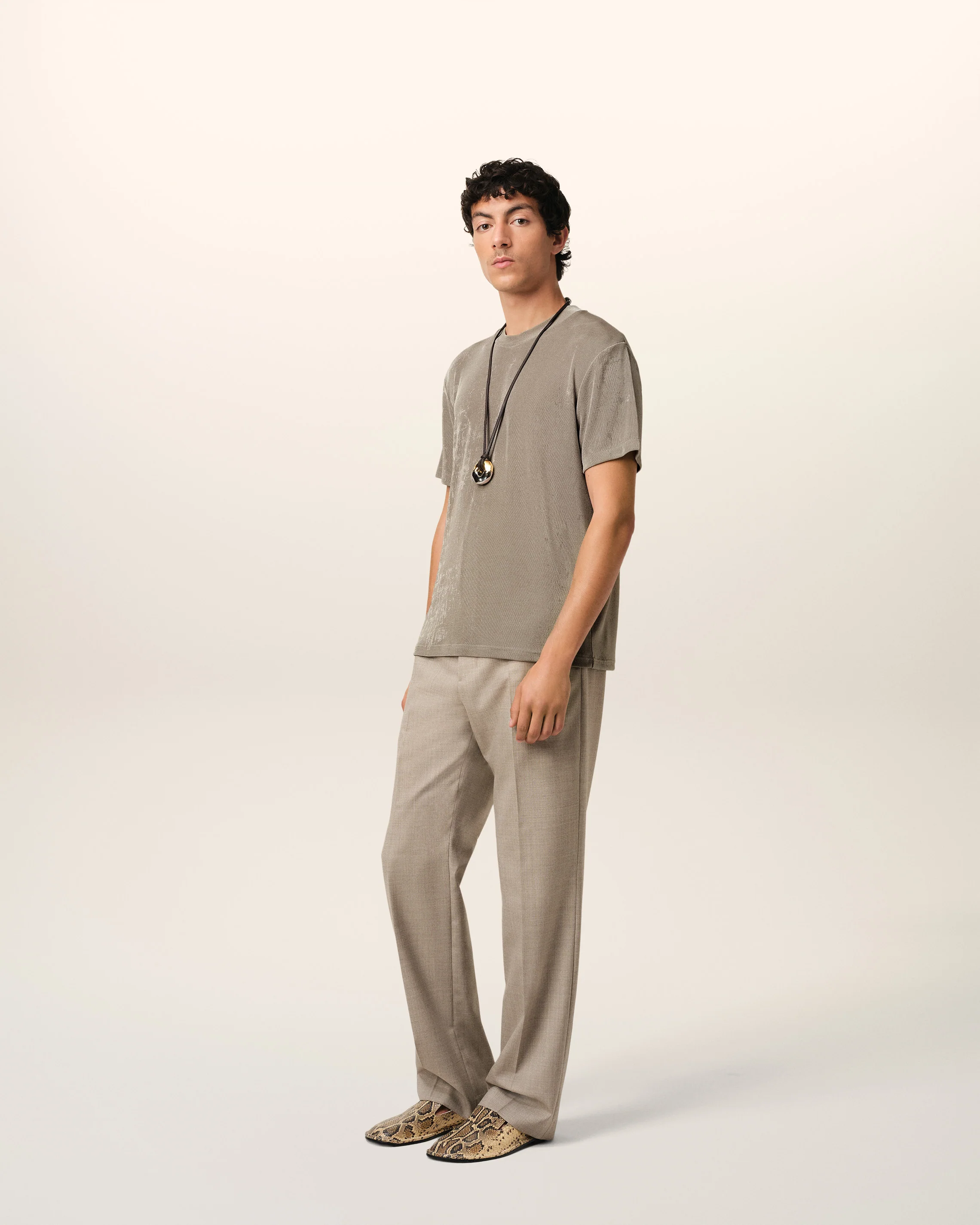 Beige Rib Jersey Short Sleeve T-Shirt