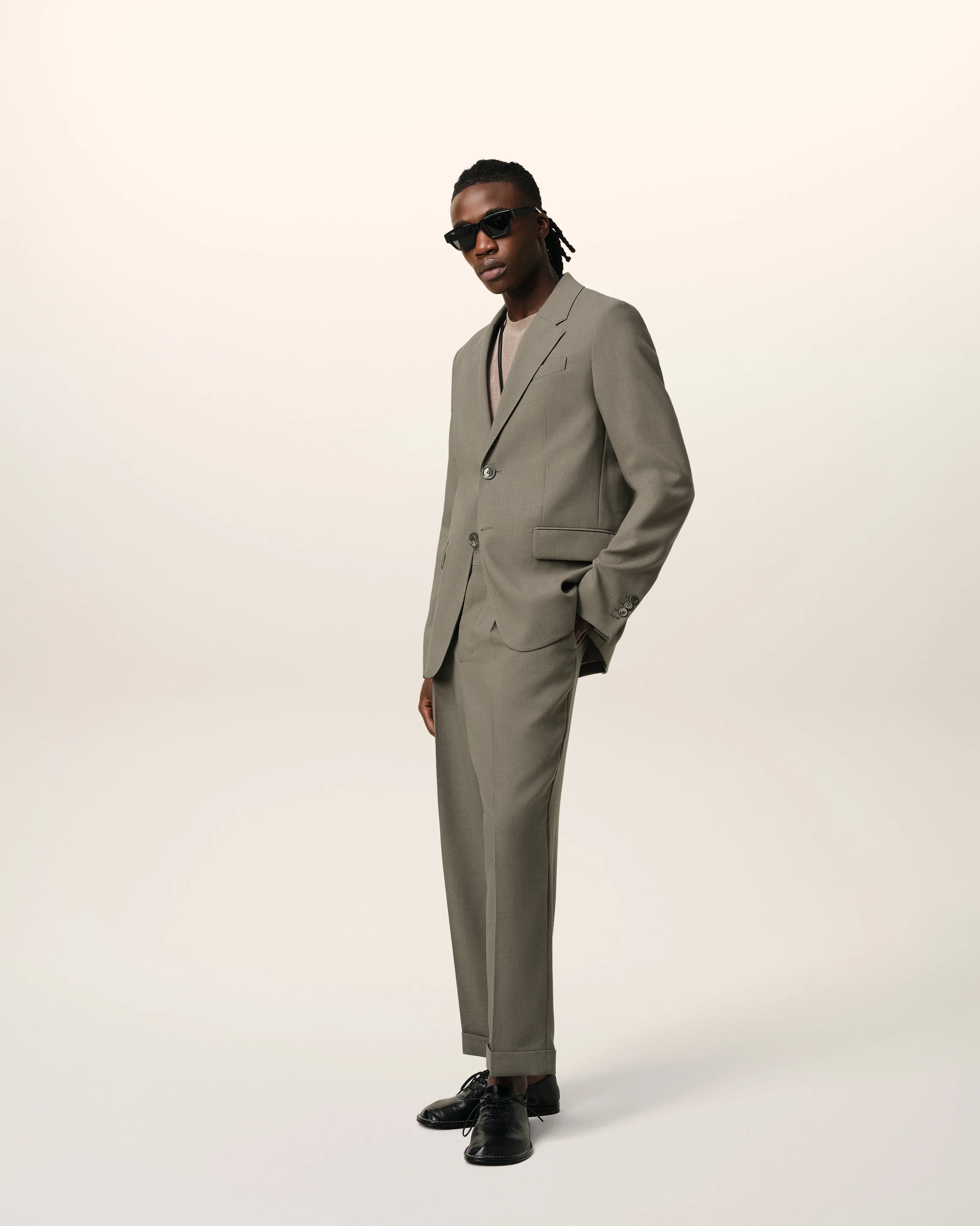 Taupe Wool Two Buttons Jacket