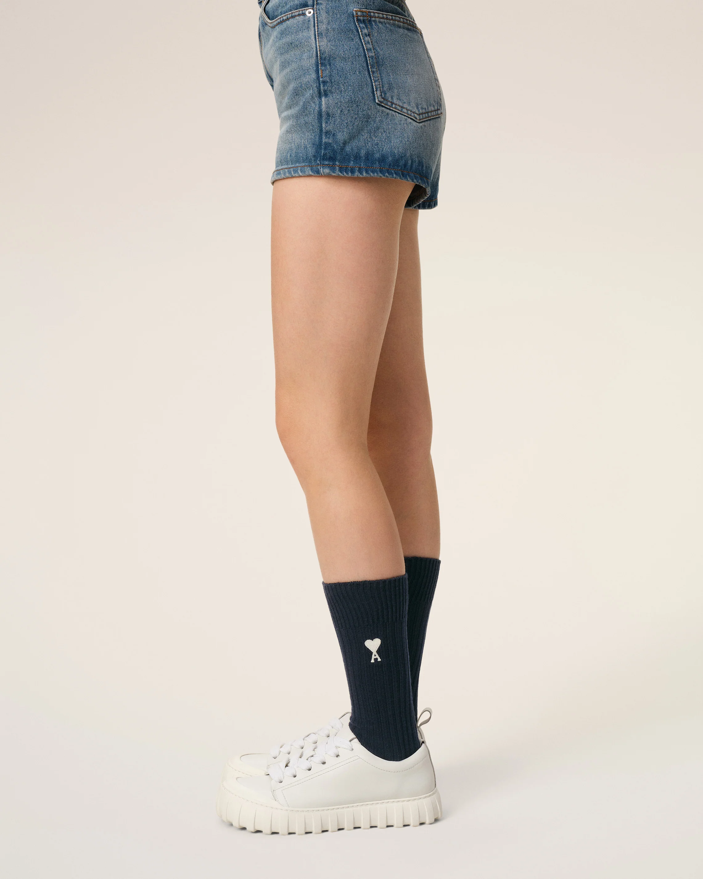 Navy Blended Cotton Ami de Coeur Socks