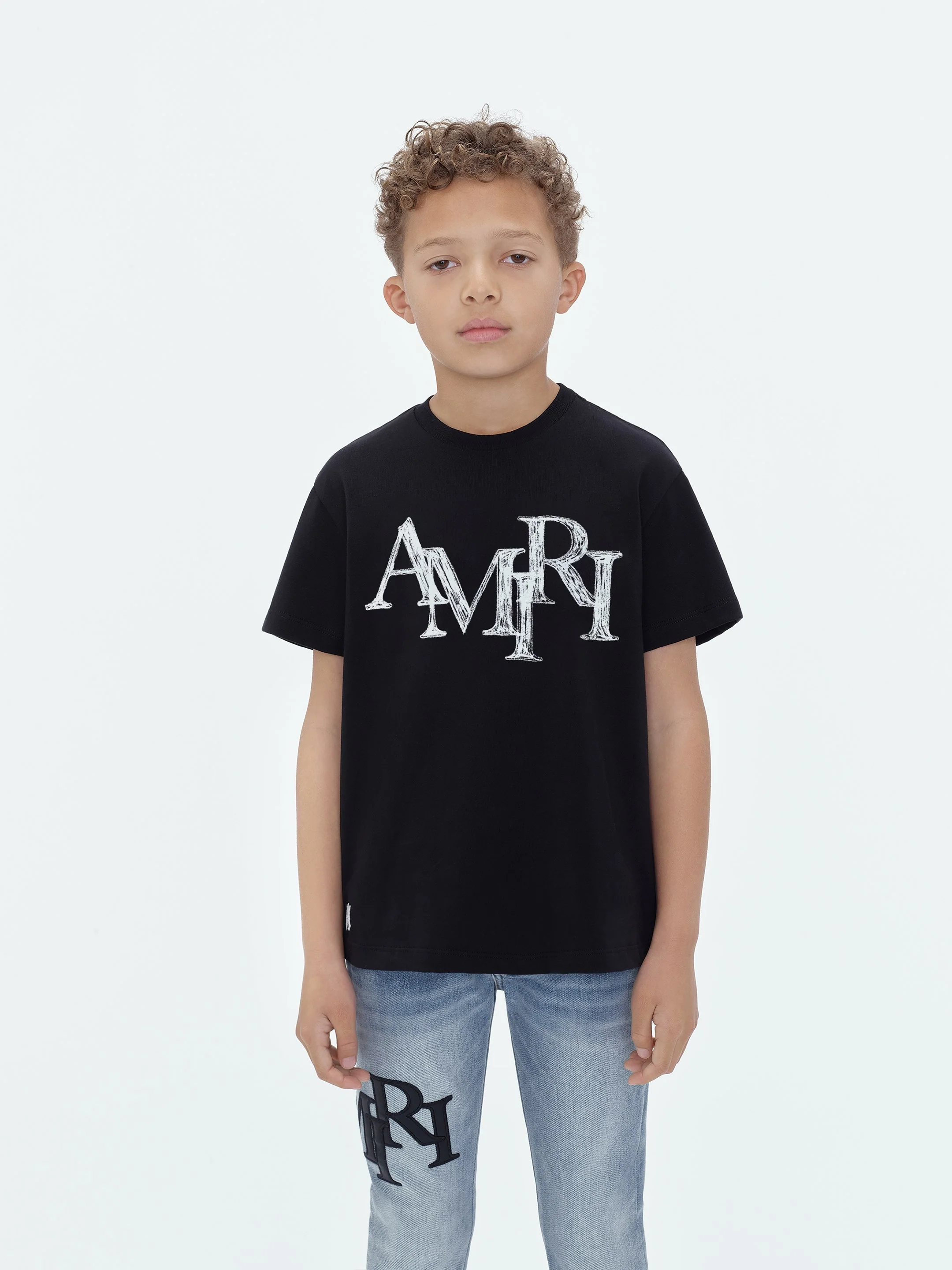 KIDS - AMIRI STAGGERED SCRIBBLE TEE - Black