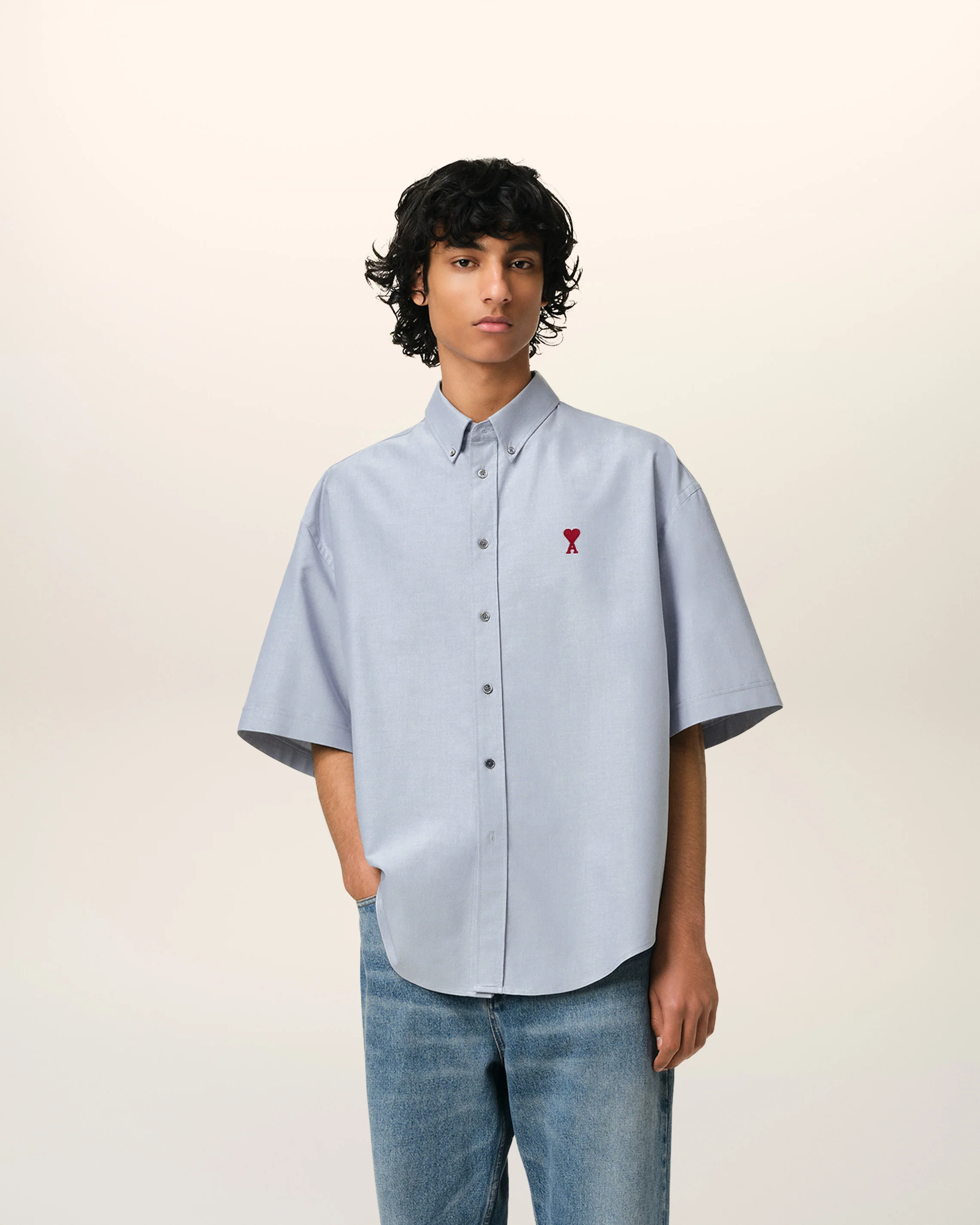 Blue Cotton Boxy Fit Short Sleeves Shirt