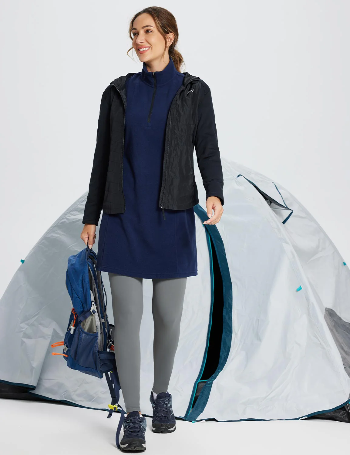 Long-Sleeve Quarter Zip Thermal Tunic Dress