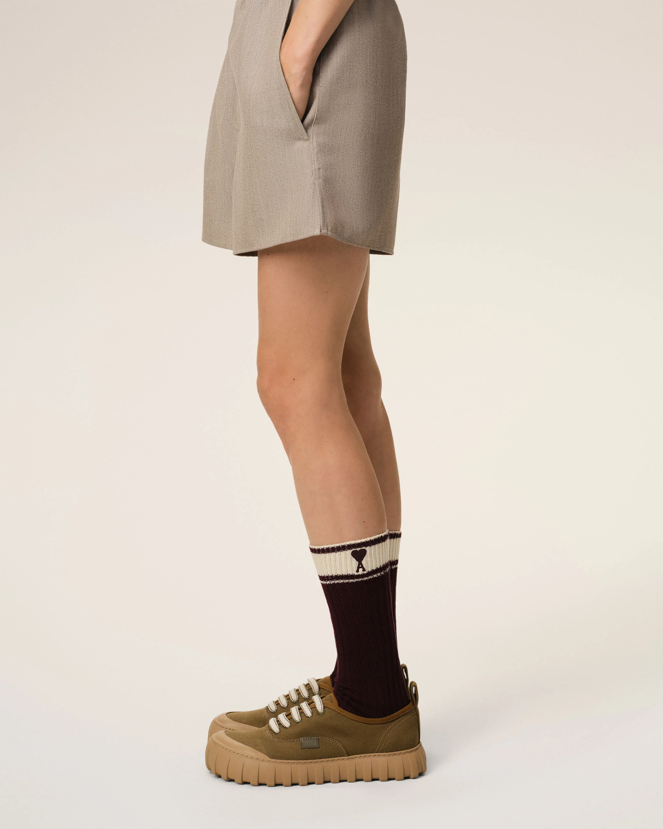 Burgundy Cotton Ami de Coeur Striped Socks