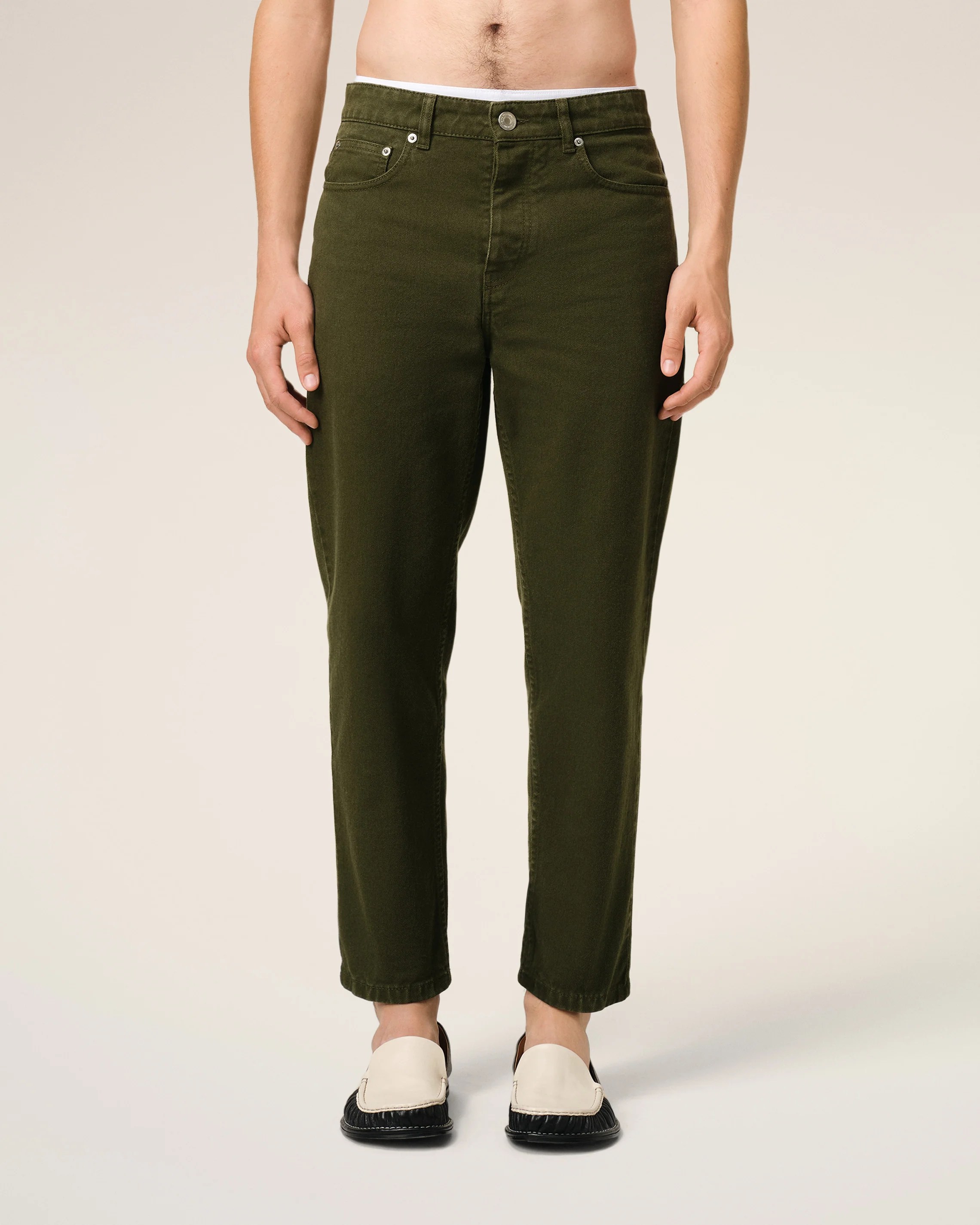 Green Cotton Tapered Fit Jeans