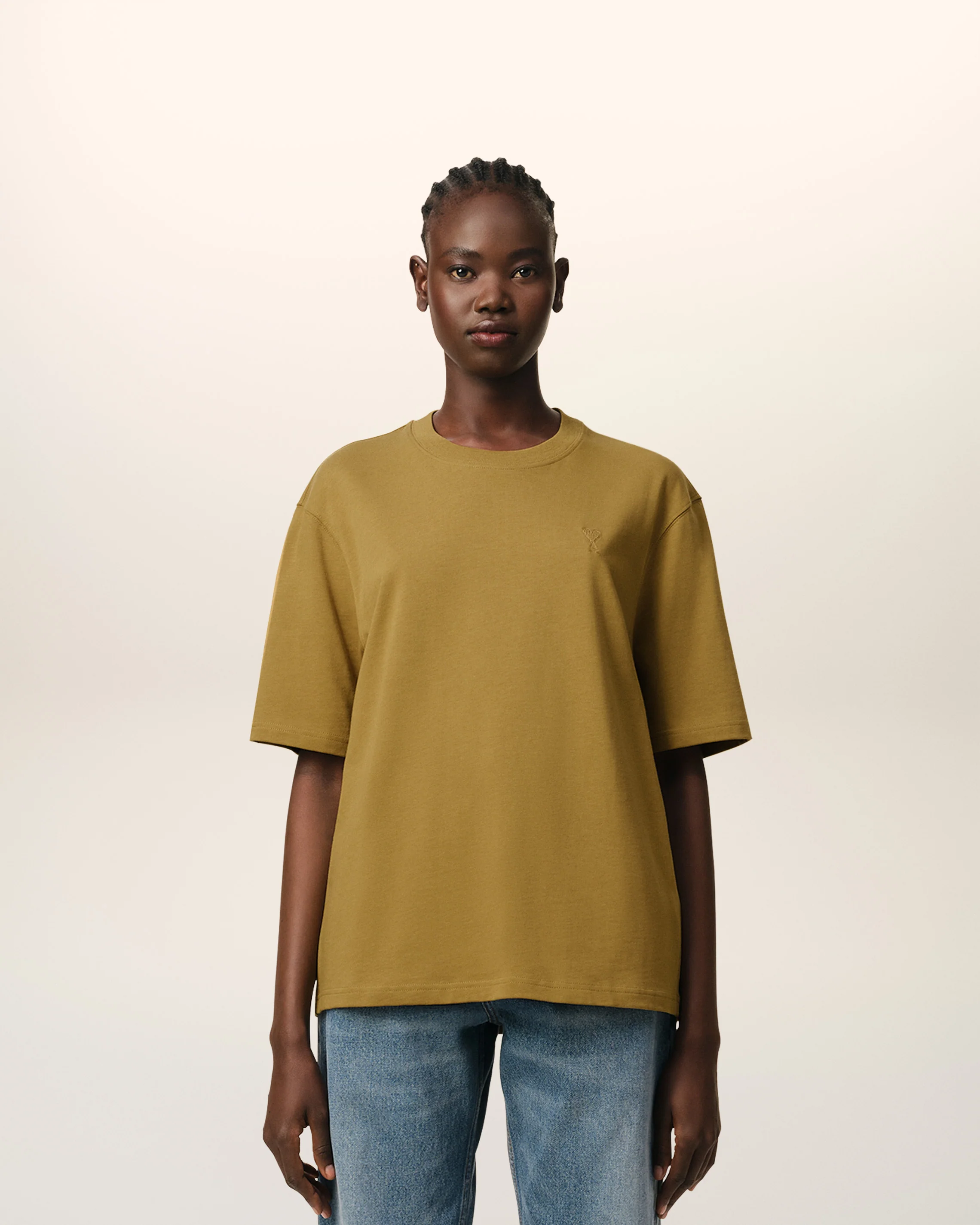 Mustard Cotton Tonal Ami de Coeur T-Shirt