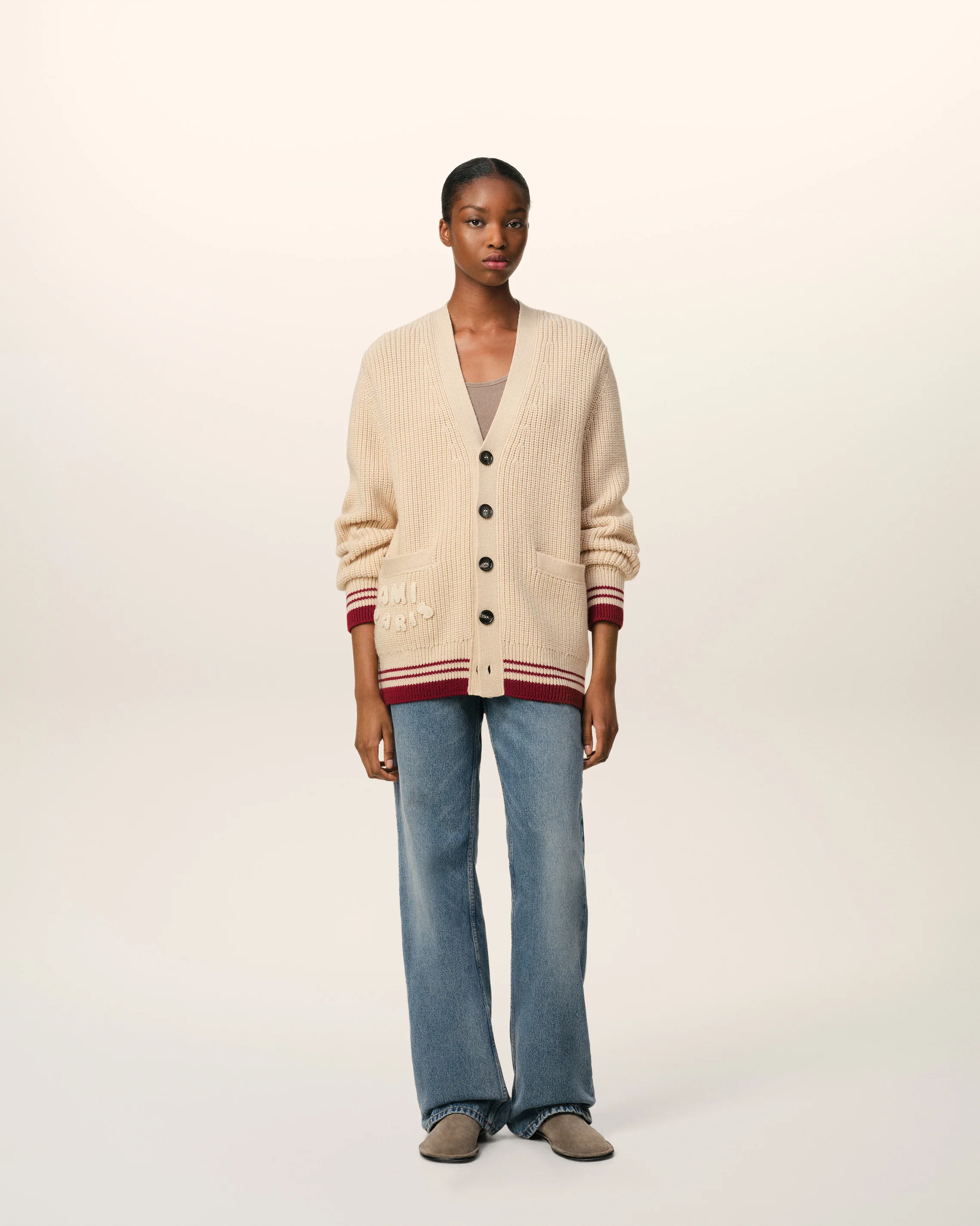 Beige Wool Ribbed Sweater