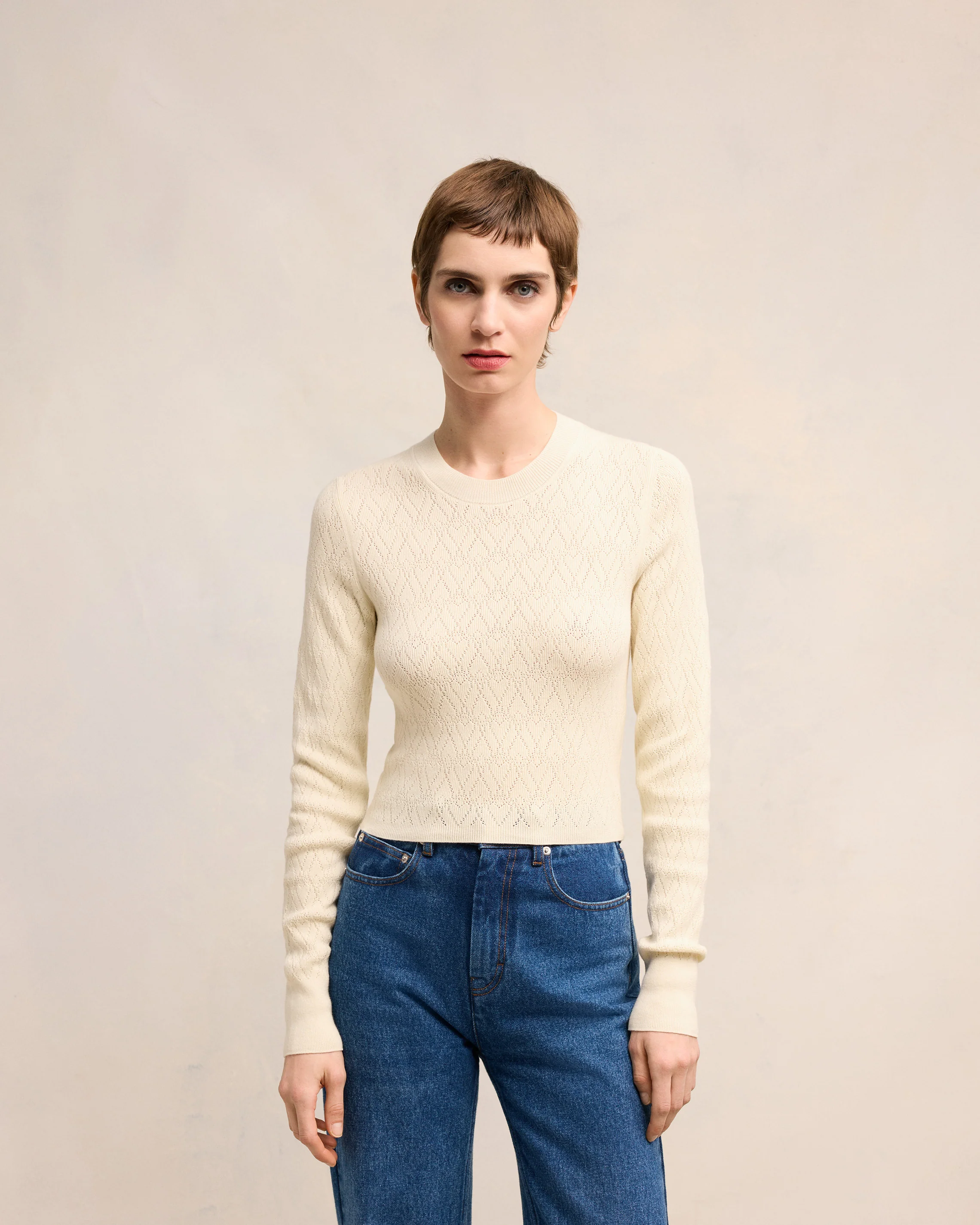 Ami de Coeur Pointelle Crew Neck Sweater