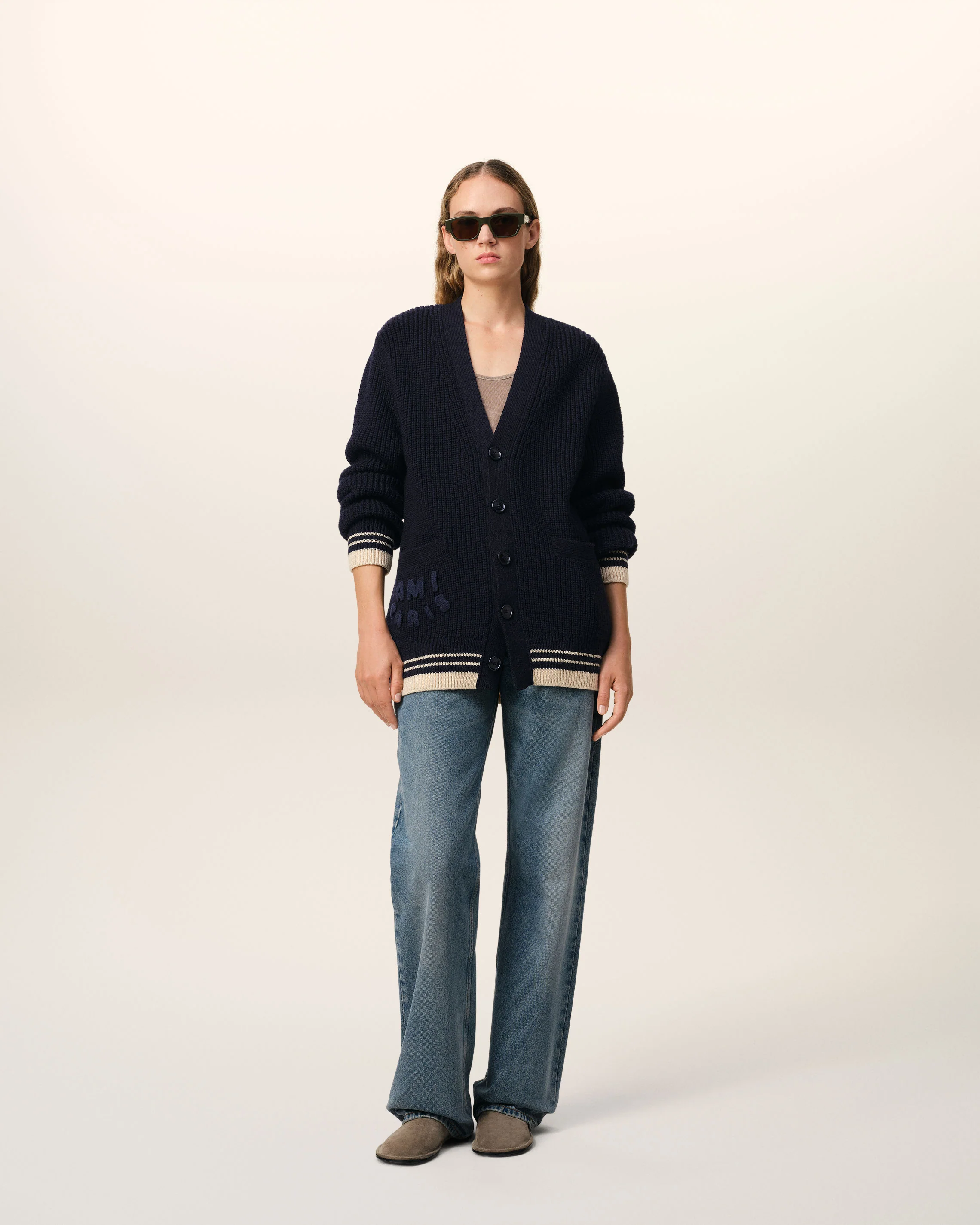 Navy Wool Ribbed Sweater
