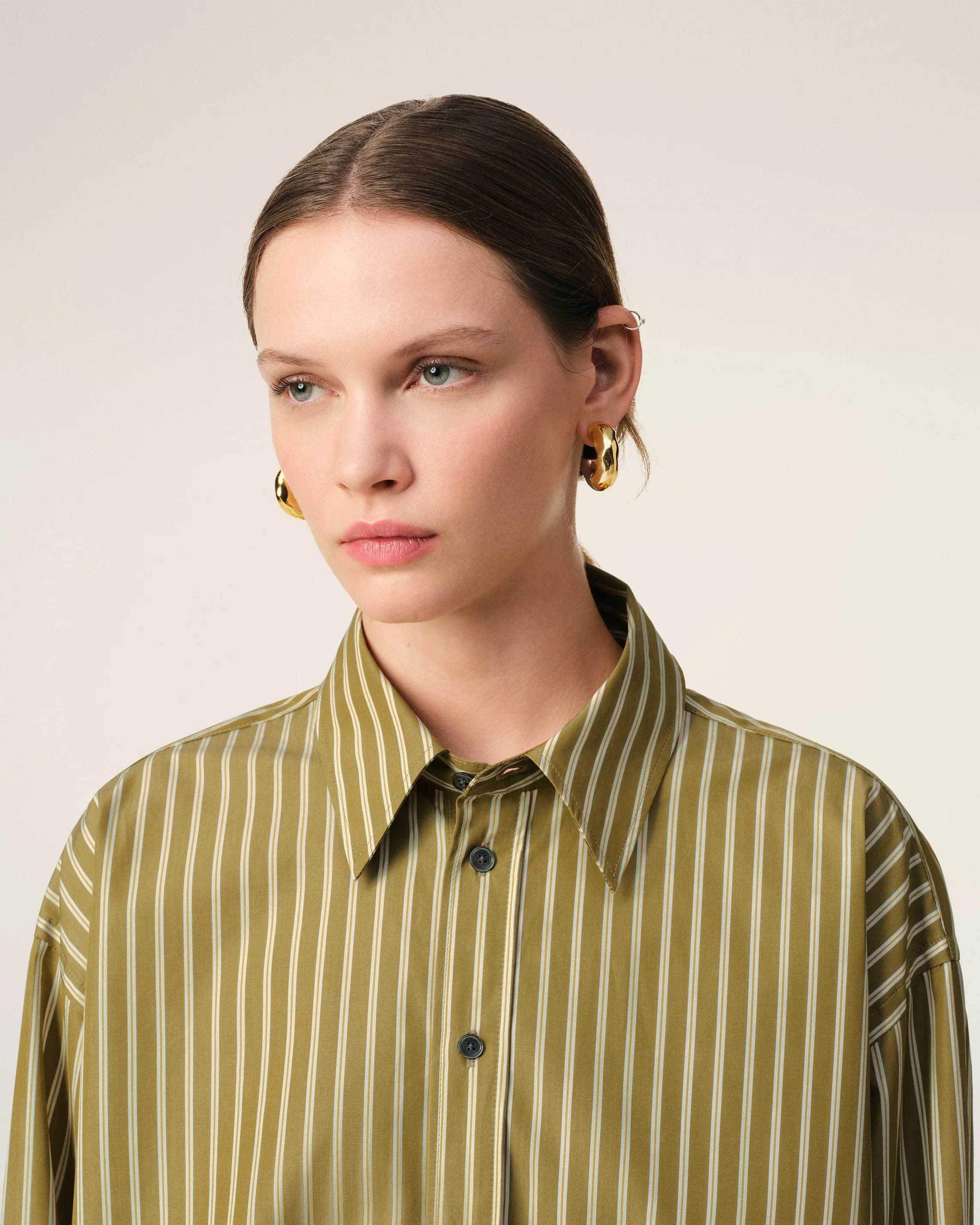 Khaki Cotton Cropped Oversized Shirt