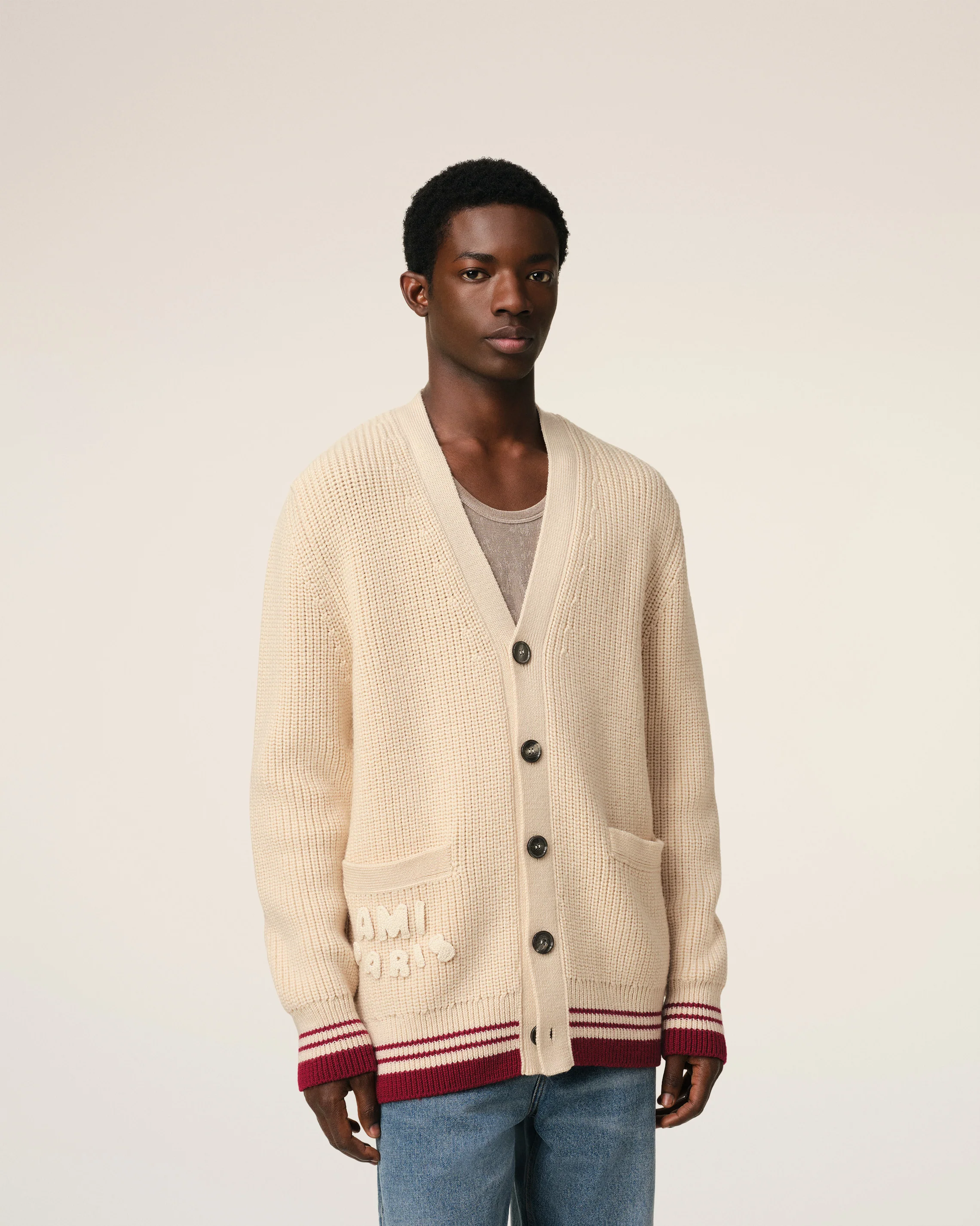 Beige Wool Ribbed Sweater